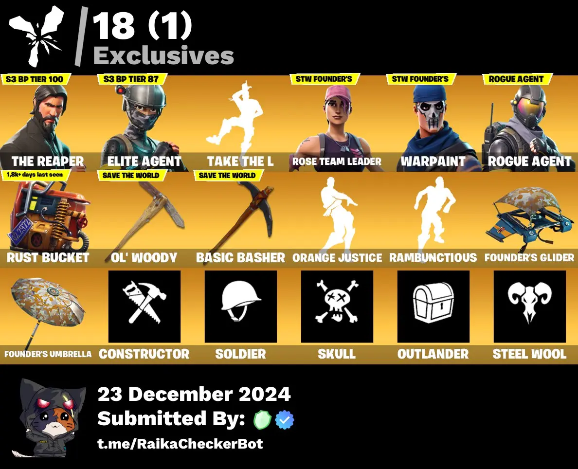 ⭐ Inactive for 4 years | 56 skins | OG STW | The Reaper | Elite Agent | Take The L | Rogue Agent | The Visitor | Lynx | Wild Card | Blackheart | Vertex | Carbide | 100 VB — image 8