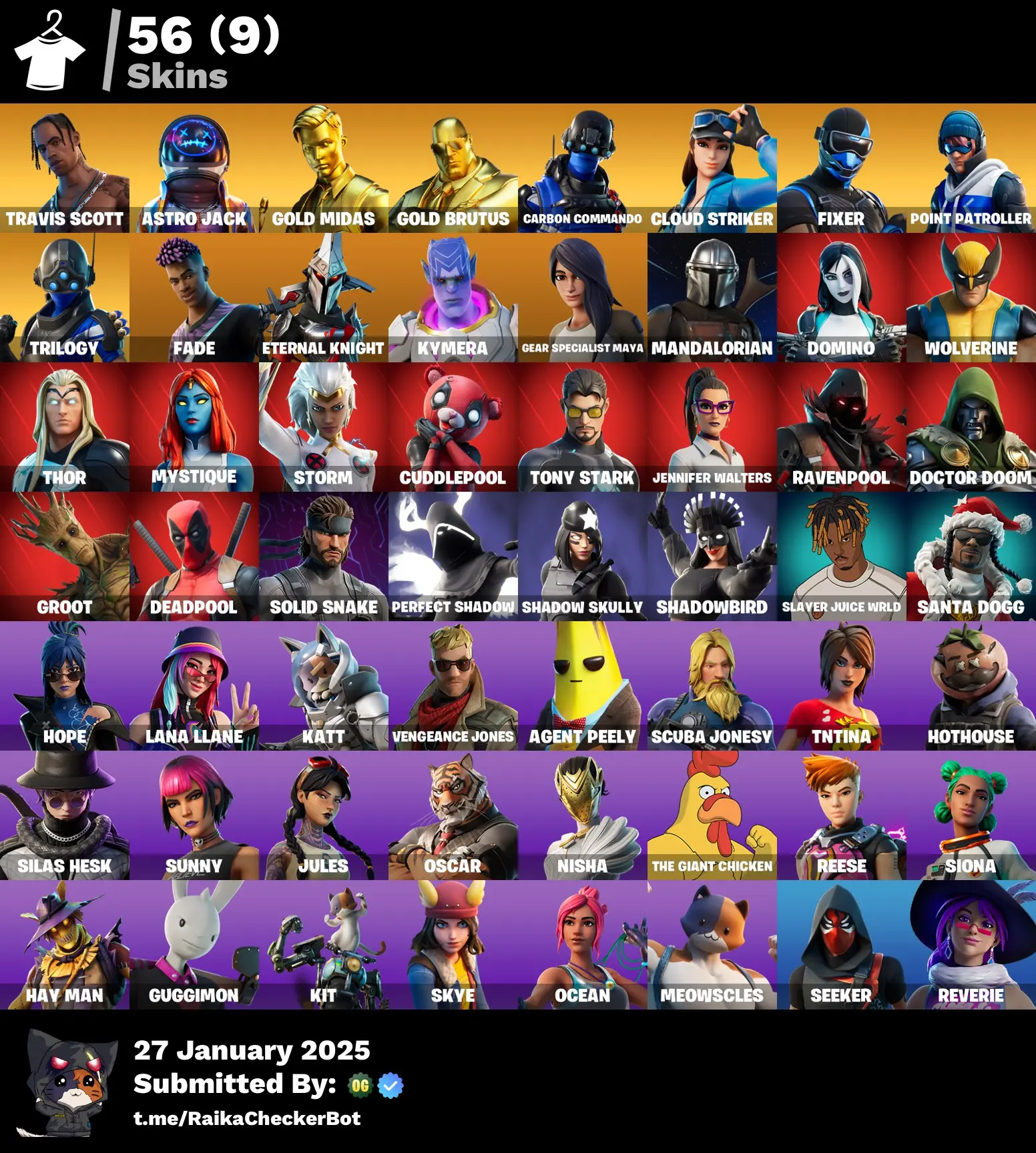 ⭐ Inactive for 3 years |  56 skins | Travis Scott | Astro Jack | Gold Midas | Gold Brutus | Carbon Commando | Cloud Striker | Fixer | Point Patroller | Trilogy | Fade | 200 VB