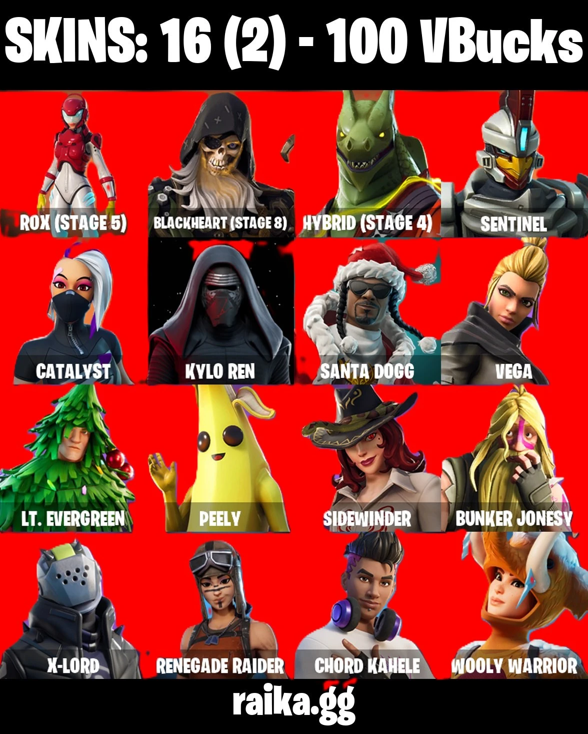 ⭐[PC/PSN/XBOX]  16 skins | Renegade Raider | Aerial Assault One | Rox | Blackheart | Catalyst | Hybrid | Sentinel | Kylo Ren | Santa Dogg | 0 VB