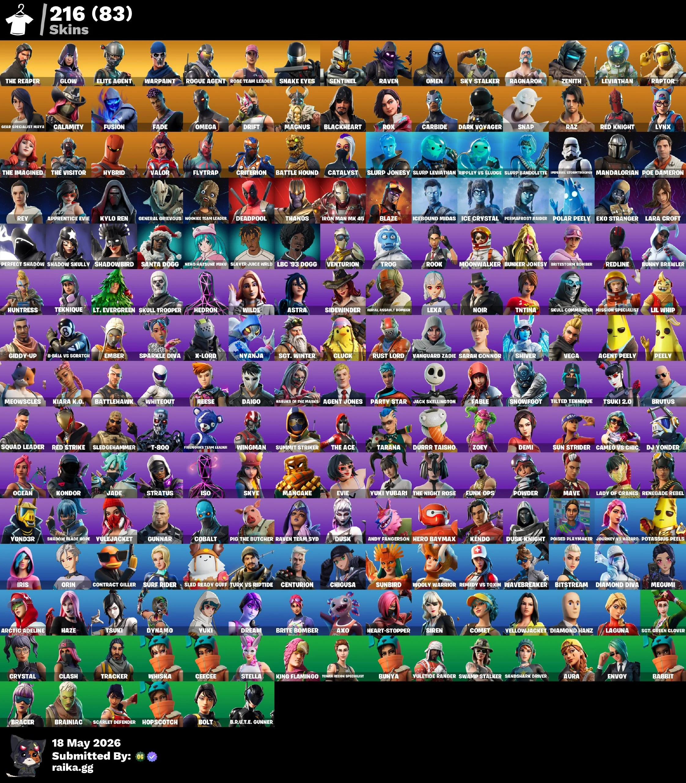 PC/PSN/Xbox/Nintendo 216 skins | OG STW | The Reaper | Glow | Merry Mint Axe | Elite Agent | Rogue Agent | Snake Eyes | Sentinel | Raven | Omen | Sky Stalker | Ragnarok | Zenith | 250 VB — image 1