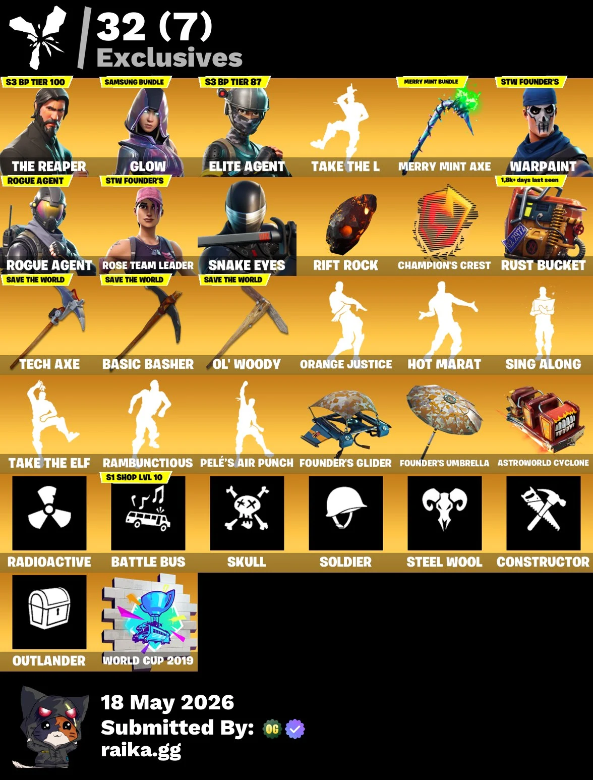 PC/PSN/Xbox/Nintendo 216 skins | OG STW | The Reaper | Glow | Merry Mint Axe | Elite Agent | Rogue Agent | Snake Eyes | Sentinel | Raven | Omen | Sky Stalker | Ragnarok | Zenith | 250 VB — image 7