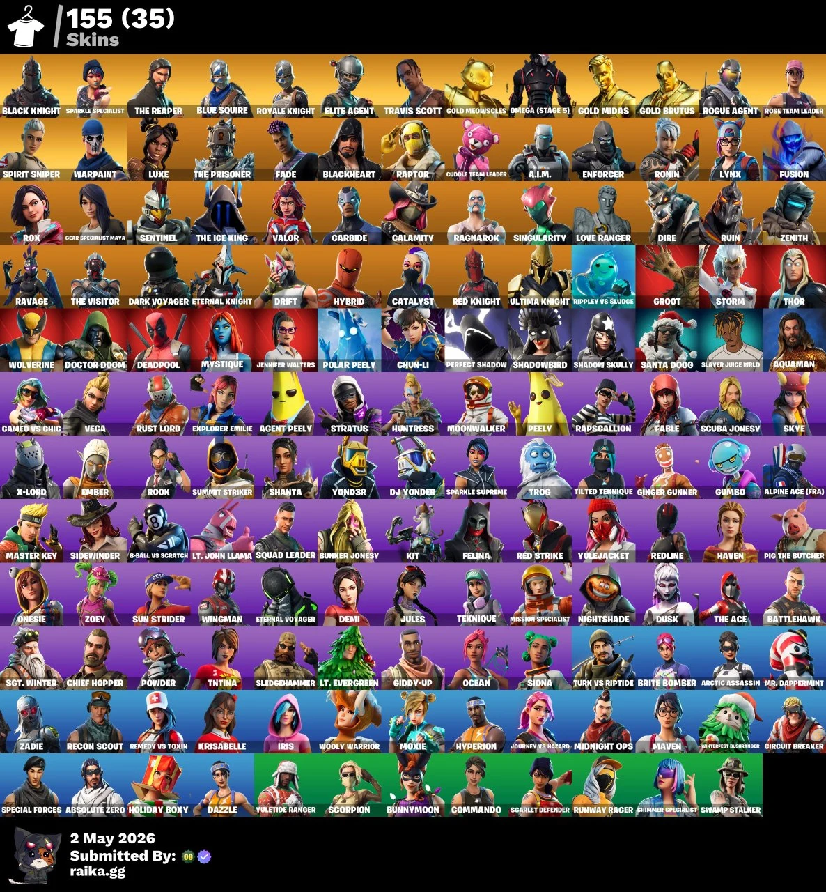 PC/PSN/Xbox/Nintendo 155 skins | OG STW | Black Knight | Travis Scott | Merry Mint Axe | Floss | Sparkle Specialist | The Reaper | Blue Squire | Royale Knight | Elite Agent | Gold Meowscles | 600 VB — image 1
