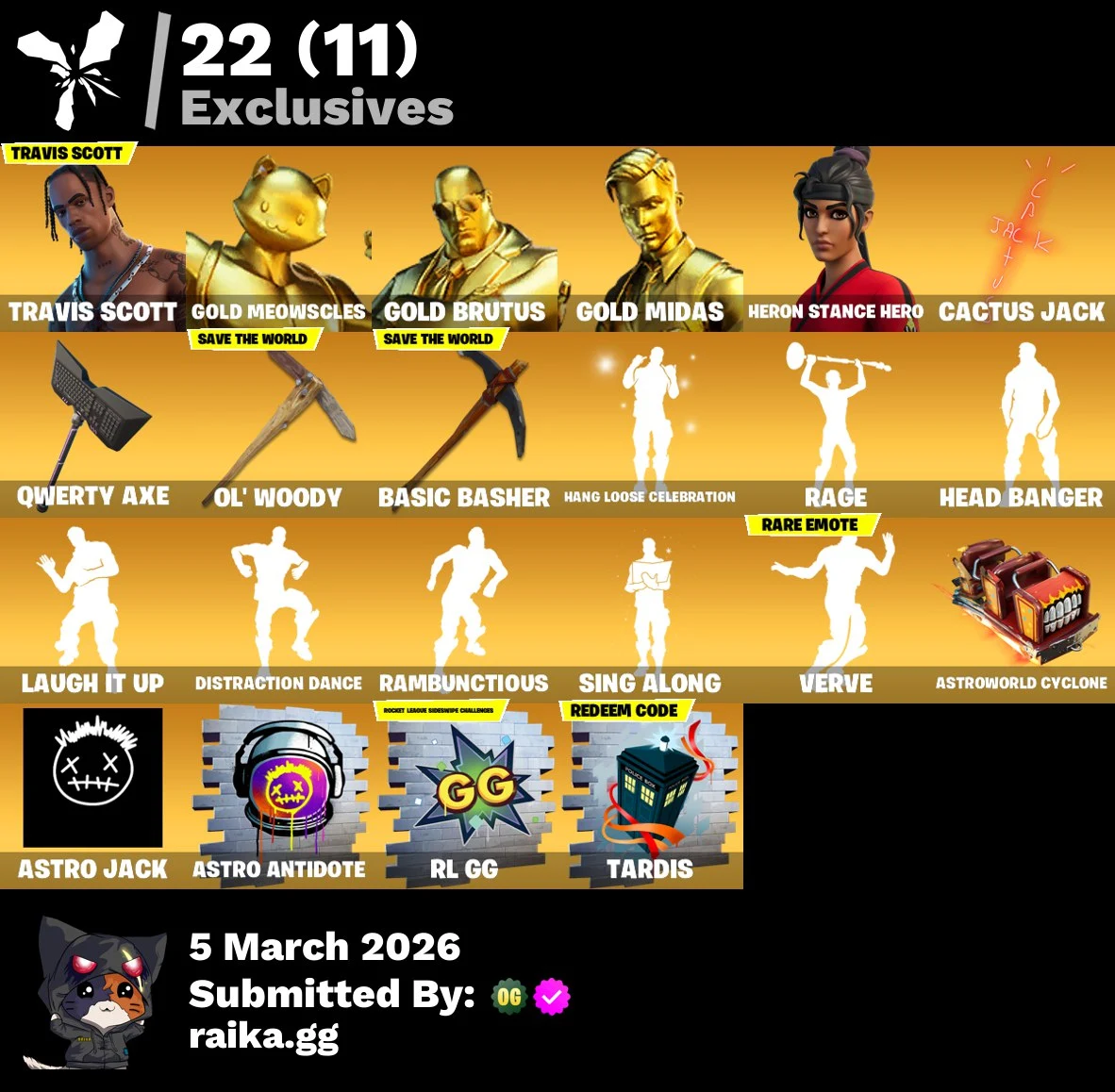 PC/PSN/Xbox/Nintendo 169 skins | Travis Scott | Gold Meowscles | Gold Brutus | Gold Midas | Heron Stance Hero | Predator | Gear Specialist Maya | The Imagined | 350 VB — image 7