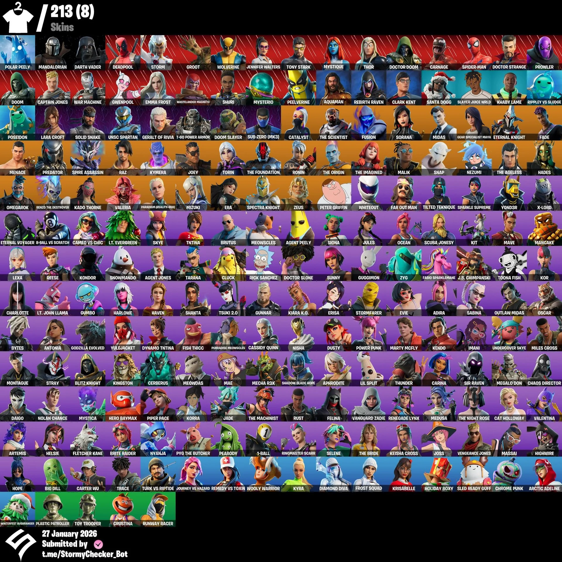 ๐ฎ (PC PSN XBOX) ๐ท๏ธ 213 Skins โจLara Croft โญ Whiteout ๐ Peabody ๐ธ Chrome Punk ๐ฉป The Bride ๐ Toy Trooper ๐ Rick Sanchez ๐ถ Spiderman ๐ Carnage ๐ง Agent Peely ๐ฆ Stacked Account ๐ Full Email Access โ image 1