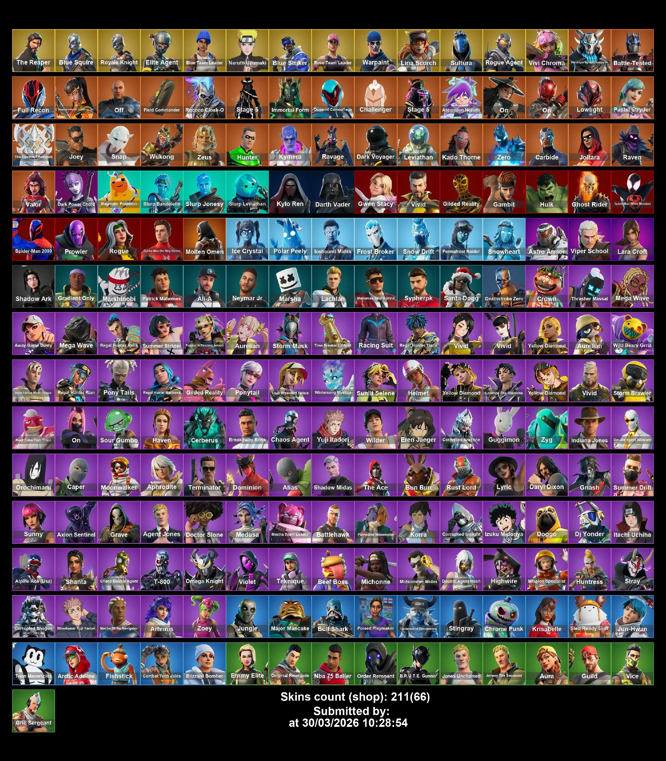 🎮 (PC PSN XBOX) 🧊 211 Skins 💝 OG STW ☠️ Royale Knight ✨ Blue Squire 🌈 The Reaper 😎 Elite Agent 🌟 Take The L 🎶 Gambit 🩻 Ghost Rider 🌚 Hulk ⭐ Fishstick 💝 Ali-A ☠️ Alias ❤️‍🔥 SpiderMan 💀 Wilder 🐉 Lachlan 🪇SypherPK🔑 Full Email Access