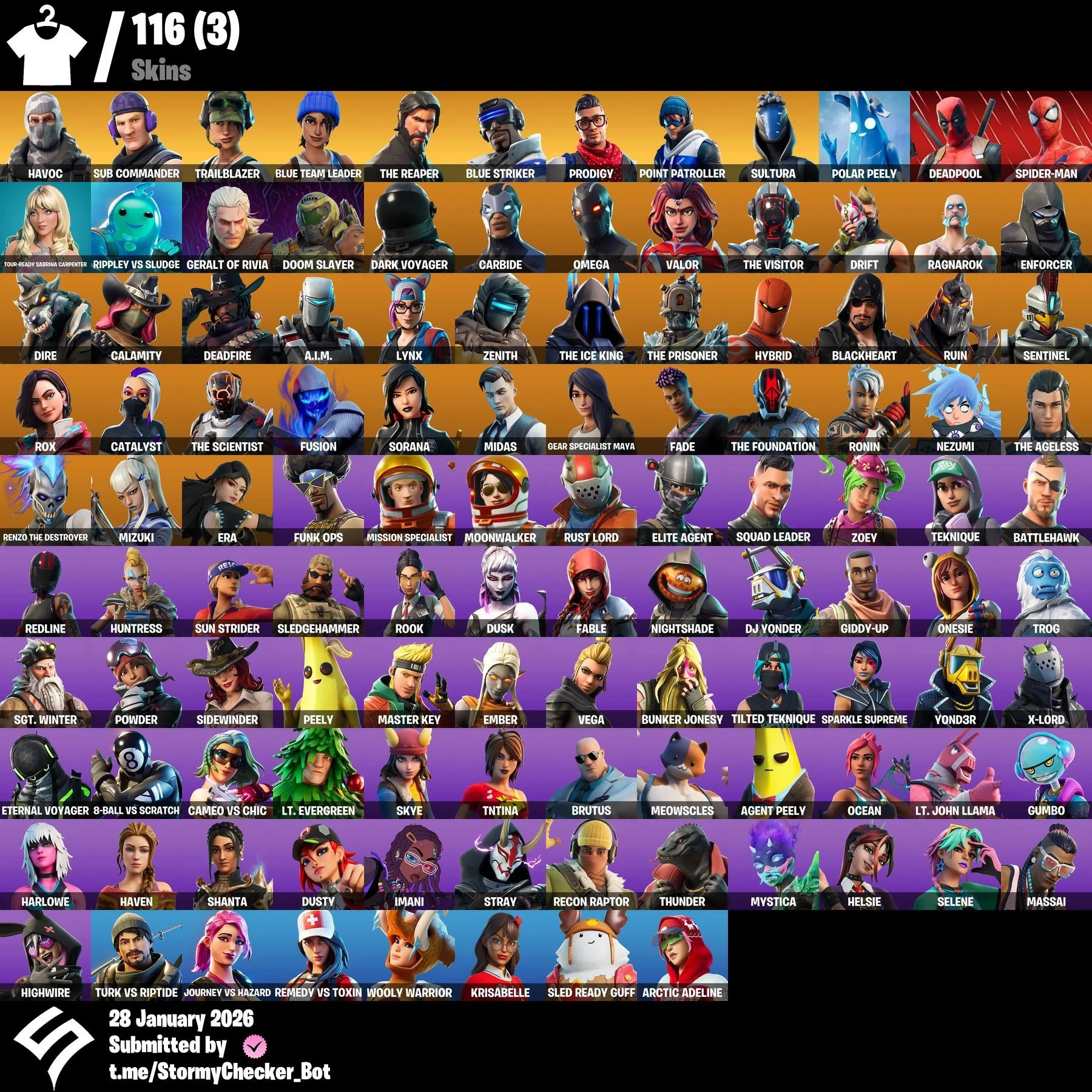 🎮 (PC PSN XBOX) 🤺 116 Skins 🪷 The Reaper 🕸️ Elite Agent 🪄 Deadfire  🪂 Havoc 💤 Sub Commander 💸 Midas 🕸️ Omega 💀 Take The L 🌟 Orange Justice ✨ Spider Man 🔓 Full Email Access