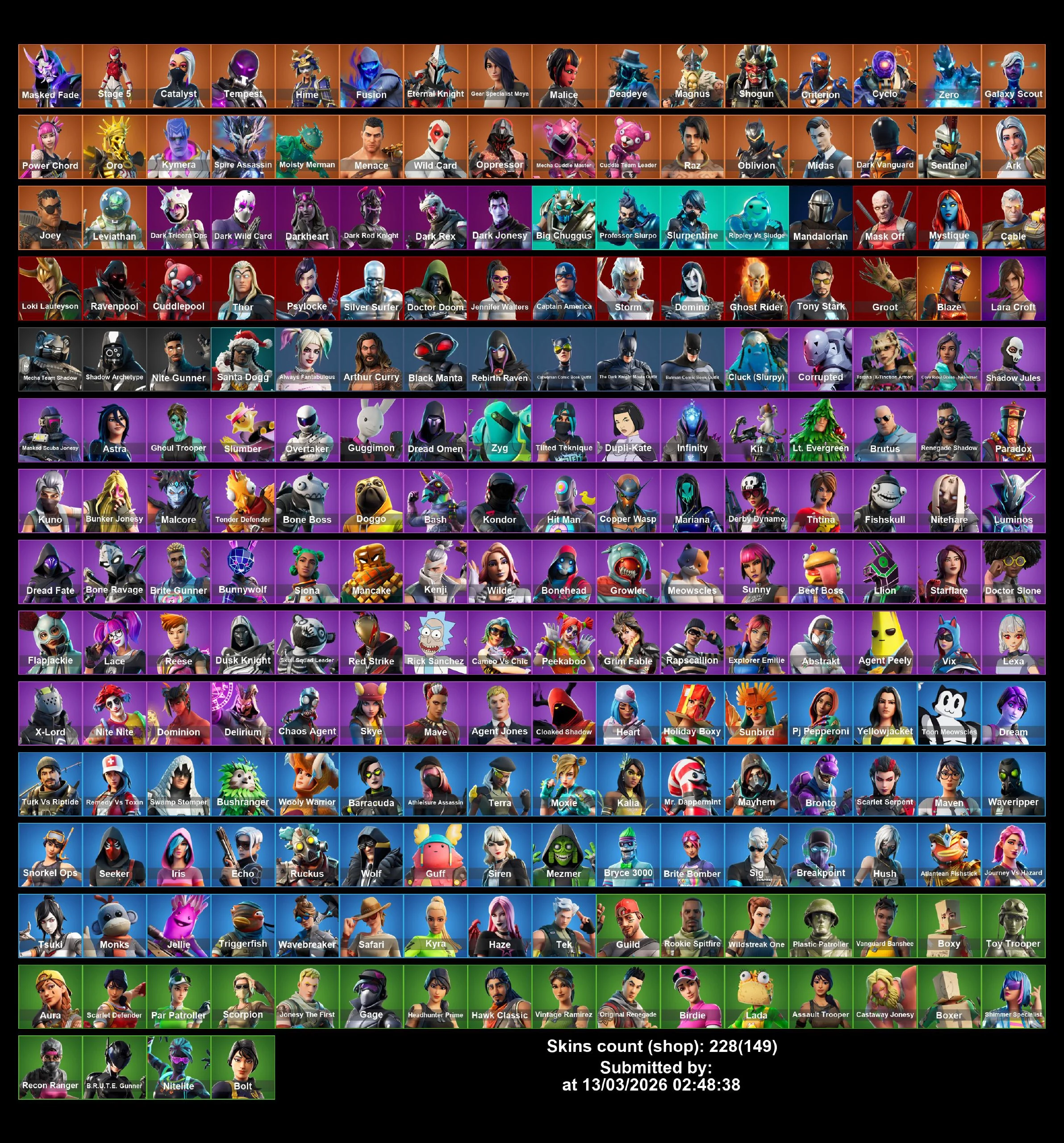 (PC PS4–5 XBOX) 228 Skins 🎮 Sandstone Joey 🏜️ Menace ⚔️ Rox 💎 Leviathan 🌊 Eternal Knight 🛡️ Moisty Merman 🧜‍♂️ Oro 🪙 Full Email Access