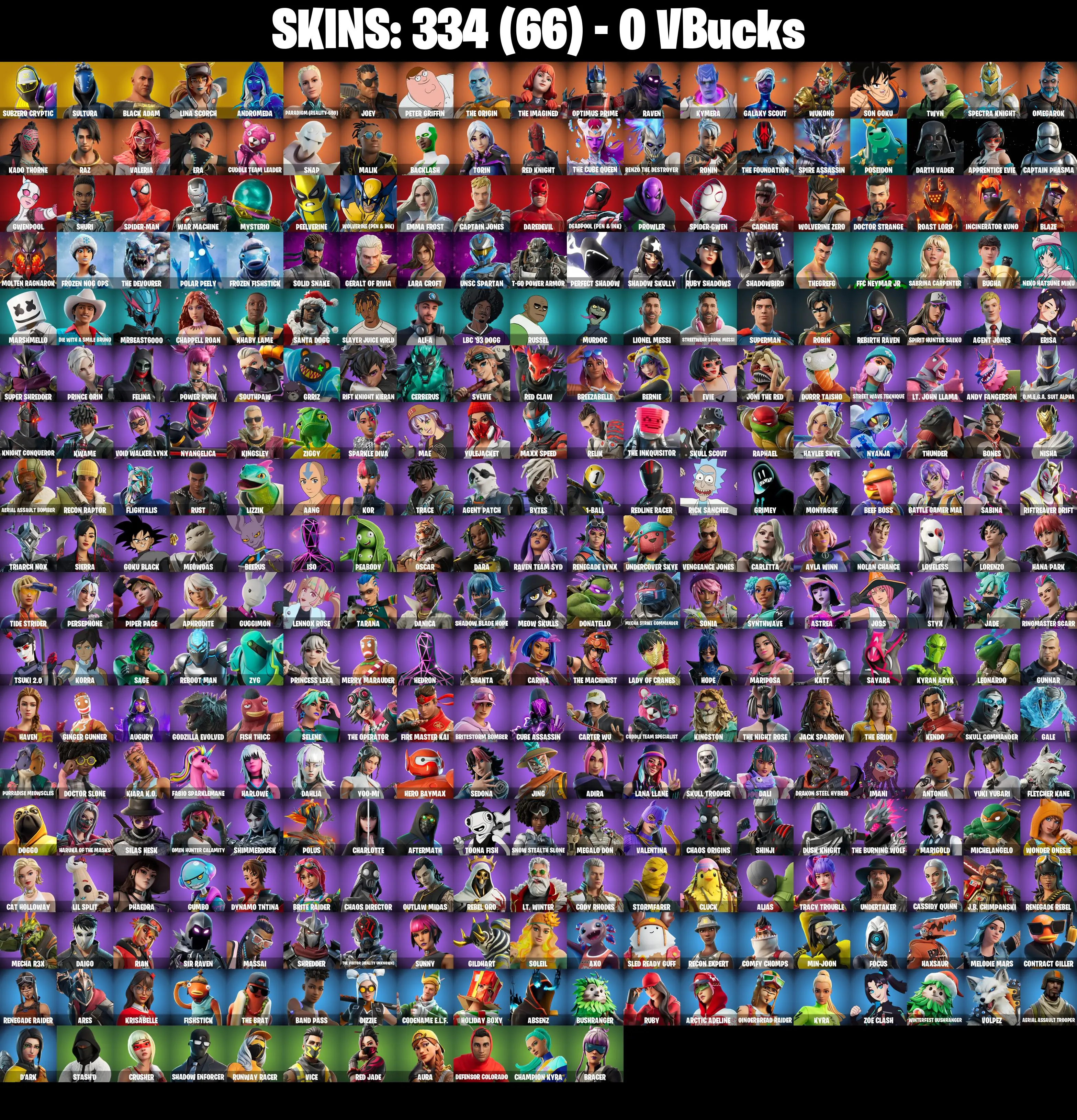 (PC/PSN/XBOX) 334 SKINS πRenegade Raider π Aerial Assault Trooper π Subzero Cryptic π Sultura π Black Adam π Lina Scorch π 0 V-Buck PARENTAL CONTROL β image 1
