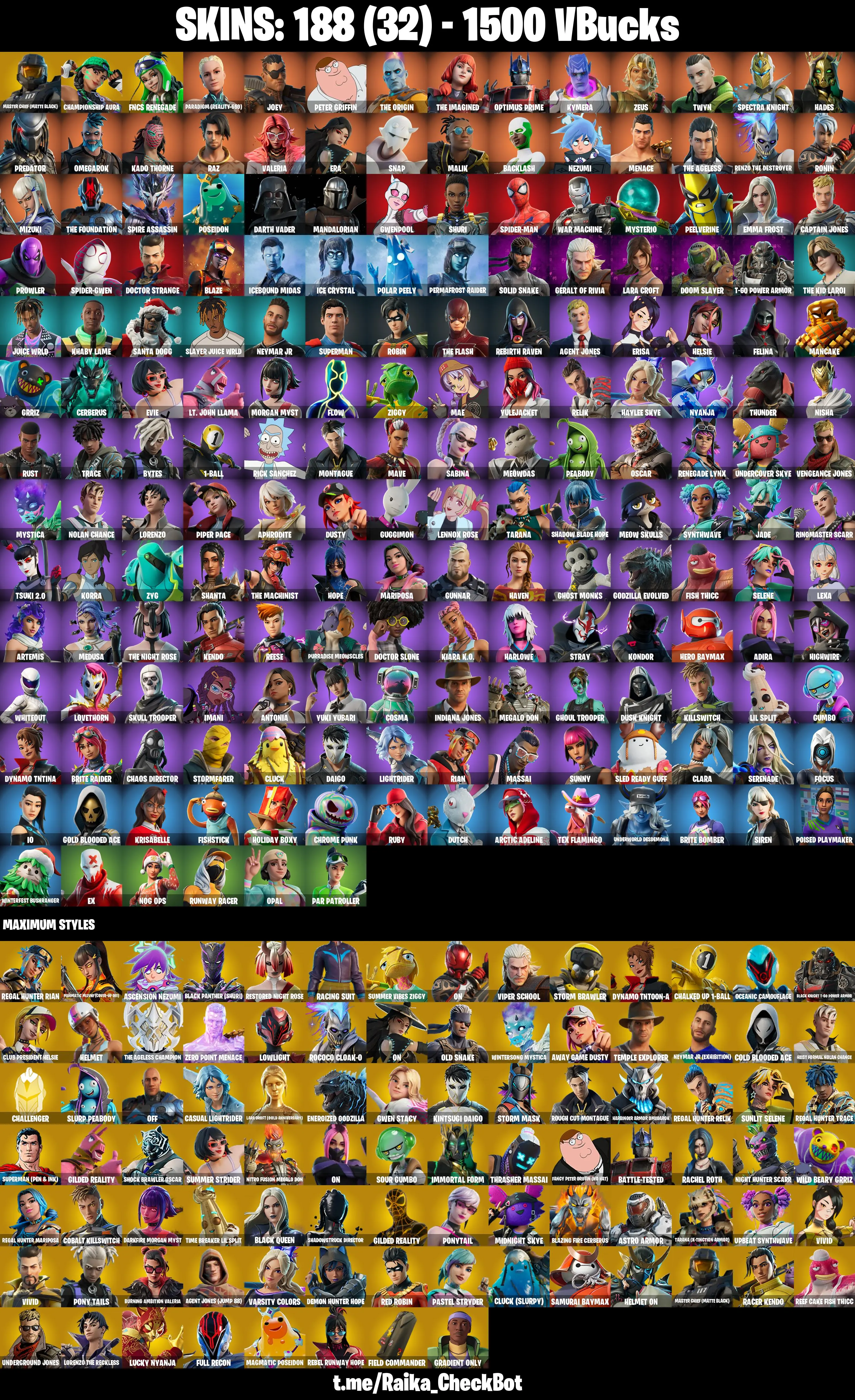 (PC/PSN/XBOX) 1500 VB) 188 SKINS ๐Master Chief (Matte Black) ๐ Championship Aura ๐ FNCS Renegade ๐ Paradigm (Reality-659) ๐ Joey / PARENTAL CONTROL โ image 1