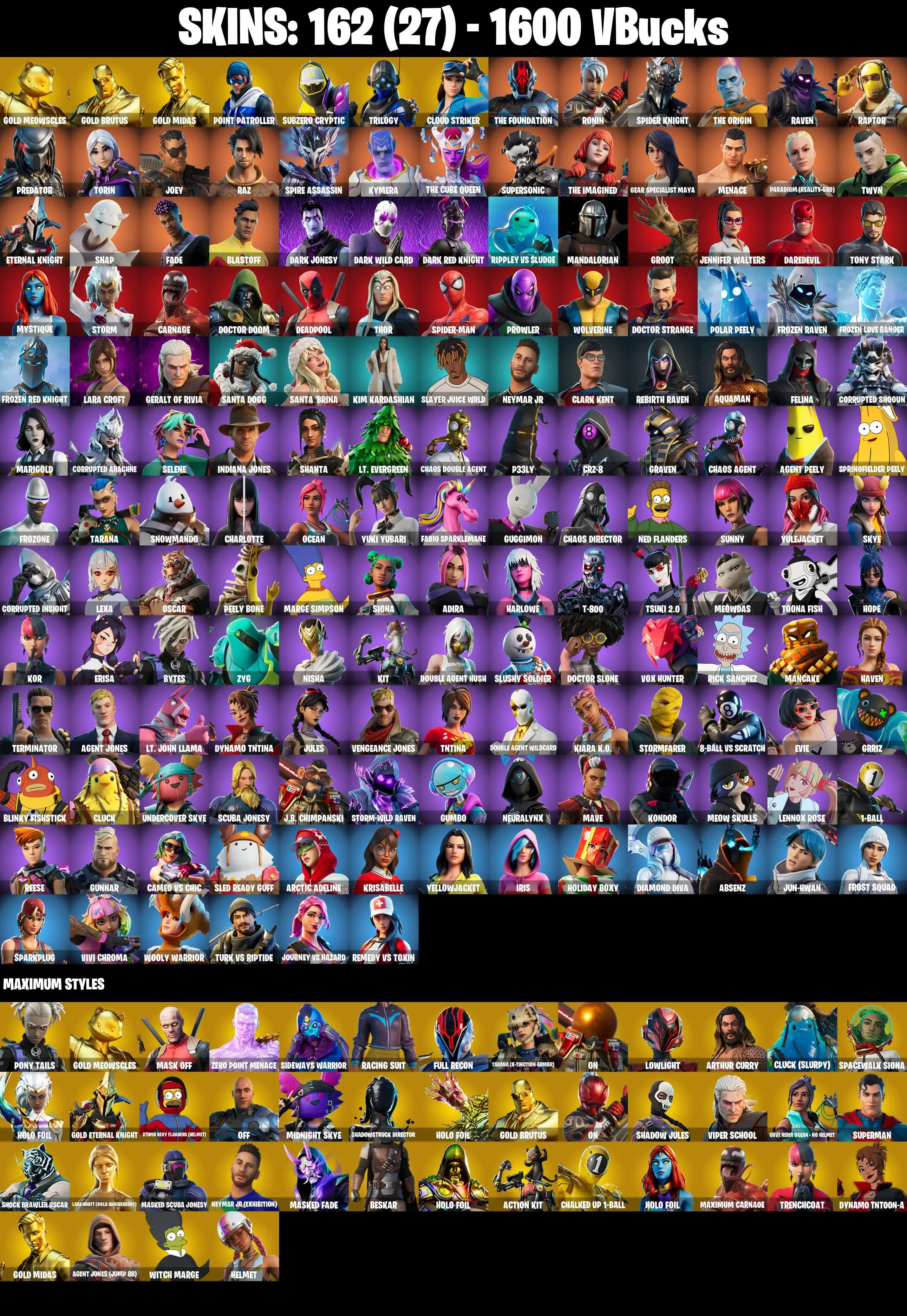 (PC/PSN/XBOX) 162 SKINS πGold Meowscles π Gold Brutus π Gold Midas π Point Patroller π Subzero Cryptic π Trilogy π 1600 V-BuckPARENTAL CONTROL β image 1