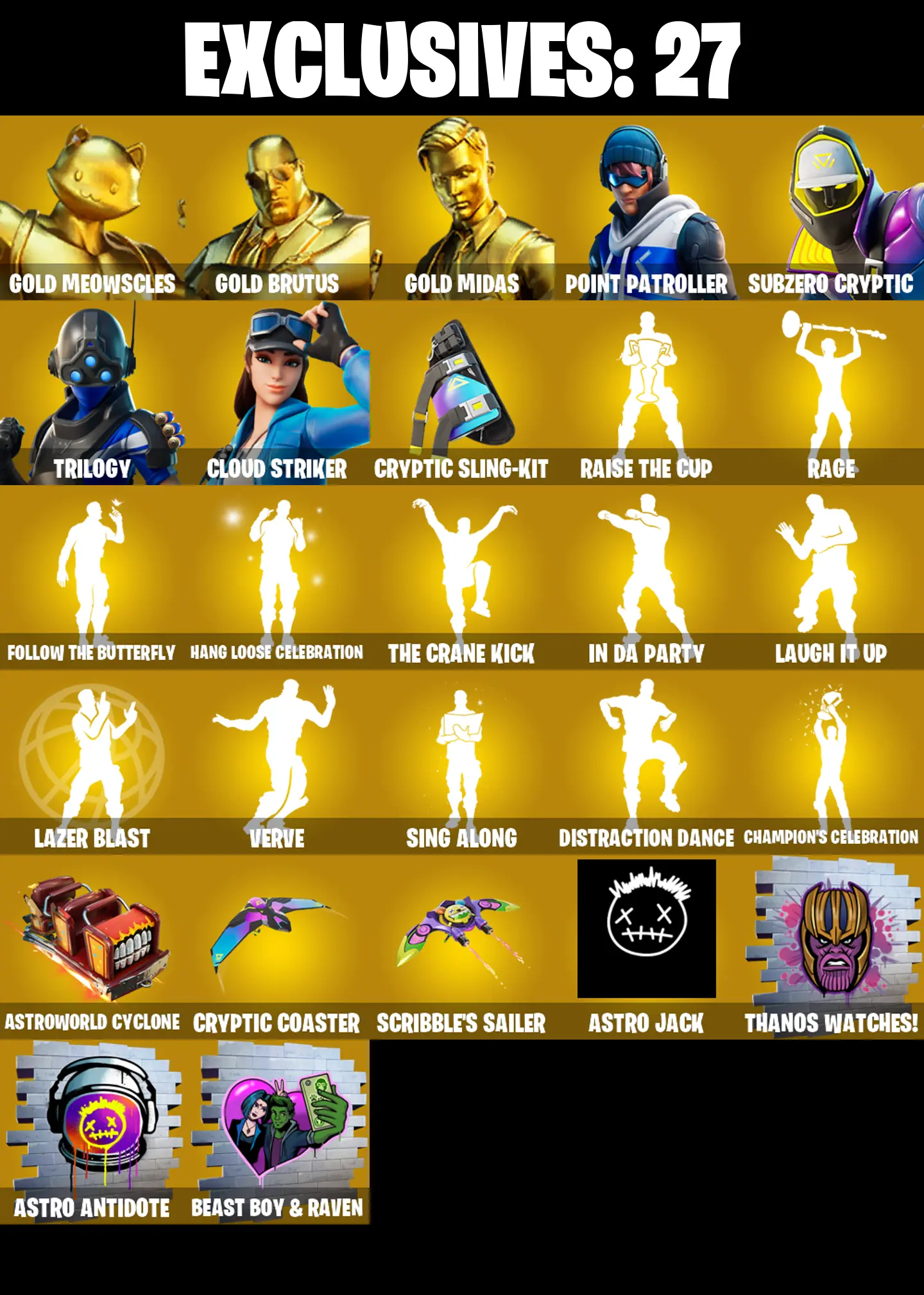 (PC/PSN/XBOX) 162 SKINS πGold Meowscles π Gold Brutus π Gold Midas π Point Patroller π Subzero Cryptic π Trilogy π 1600 V-BuckPARENTAL CONTROL β image 2