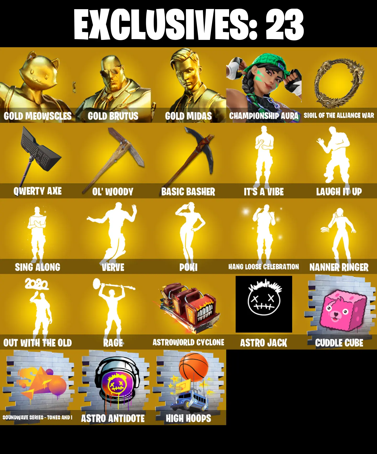 (PC/PSN/XBOX) 224 SKINS πGold Meowscles π Gold Brutus π Gold Midas π Championship Aura π Alli π Omegarok π Mizuki π Predator π The Imagined π 1500 V-Buck PARENTAL CONTROL β image 2