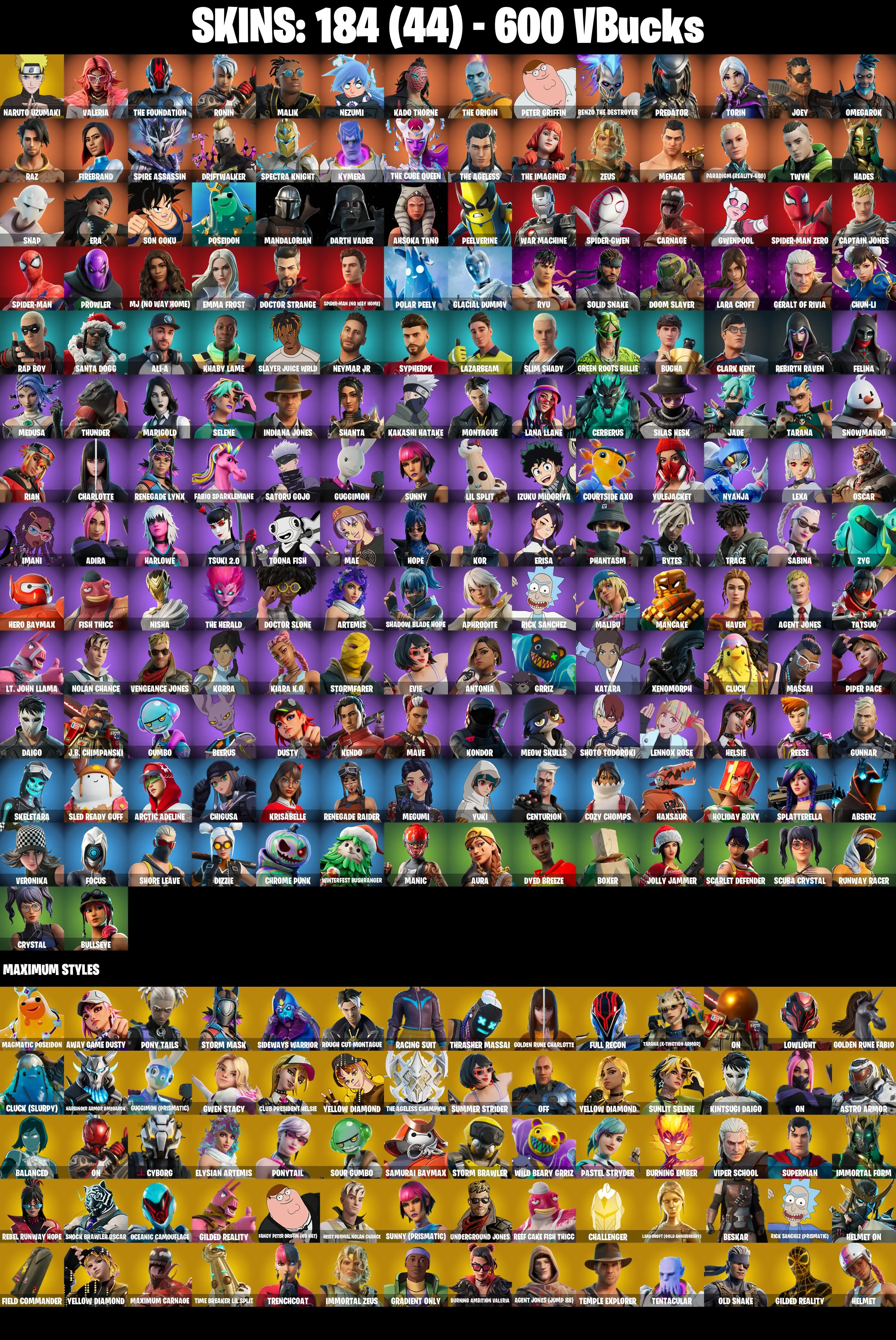 (PC/PSN/XBOX) 184 SKINS πRenegade Raider π Naruto Uzumaki π Valeria π The Foundation π Ronin π Malik π Nezumi π Kado Thorne π 600 V-Buck PARENTAL CONTROL β image 1