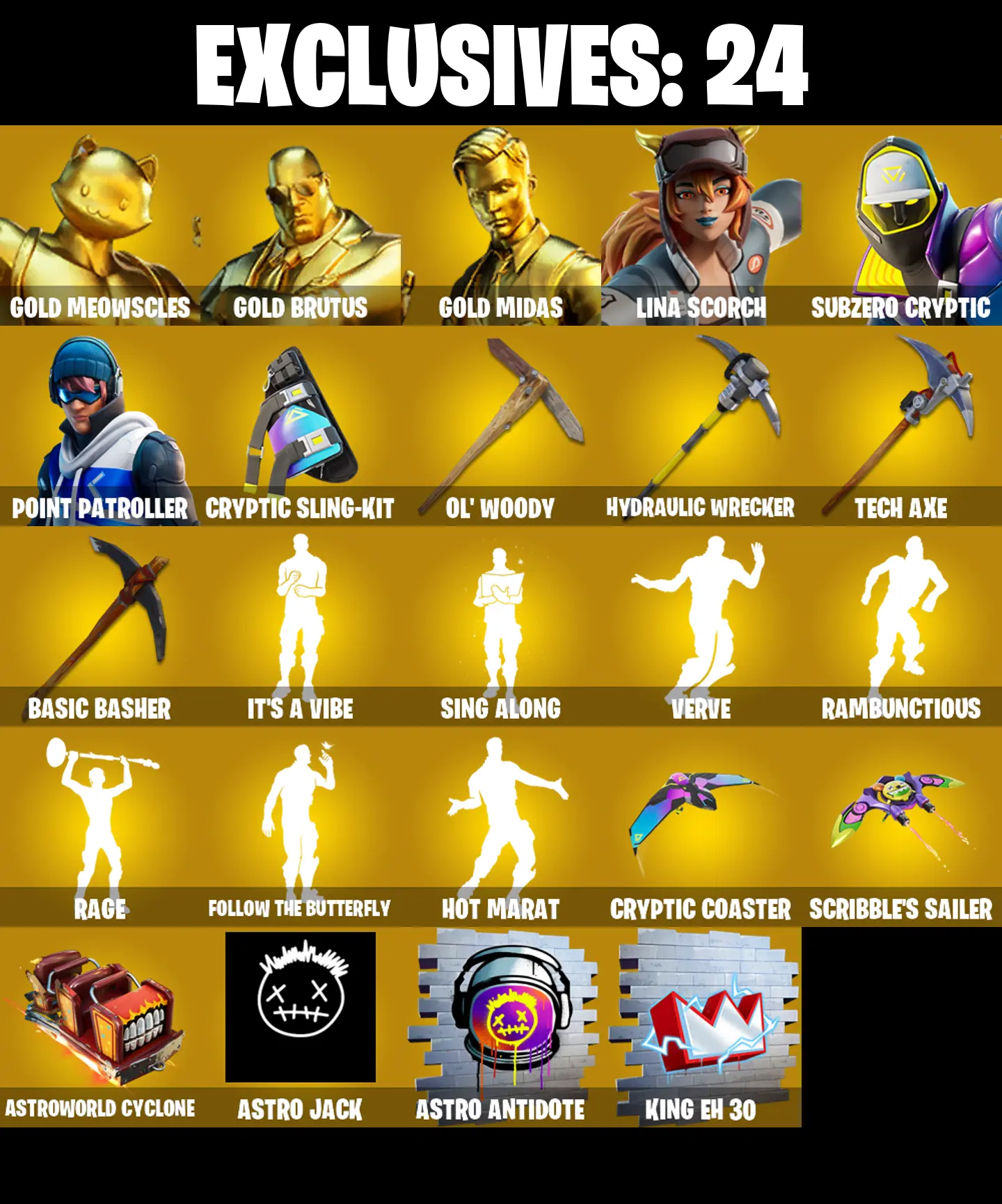 (PC/PSN/XBOX) 136 SKINS πGold Meowscles π Gold Brutus π Gold Midas π Lina Scorch π Subzero Cryptic π Point Patroller π Zeus π 550 V-Buck PARENTAL CONTROL β image 2