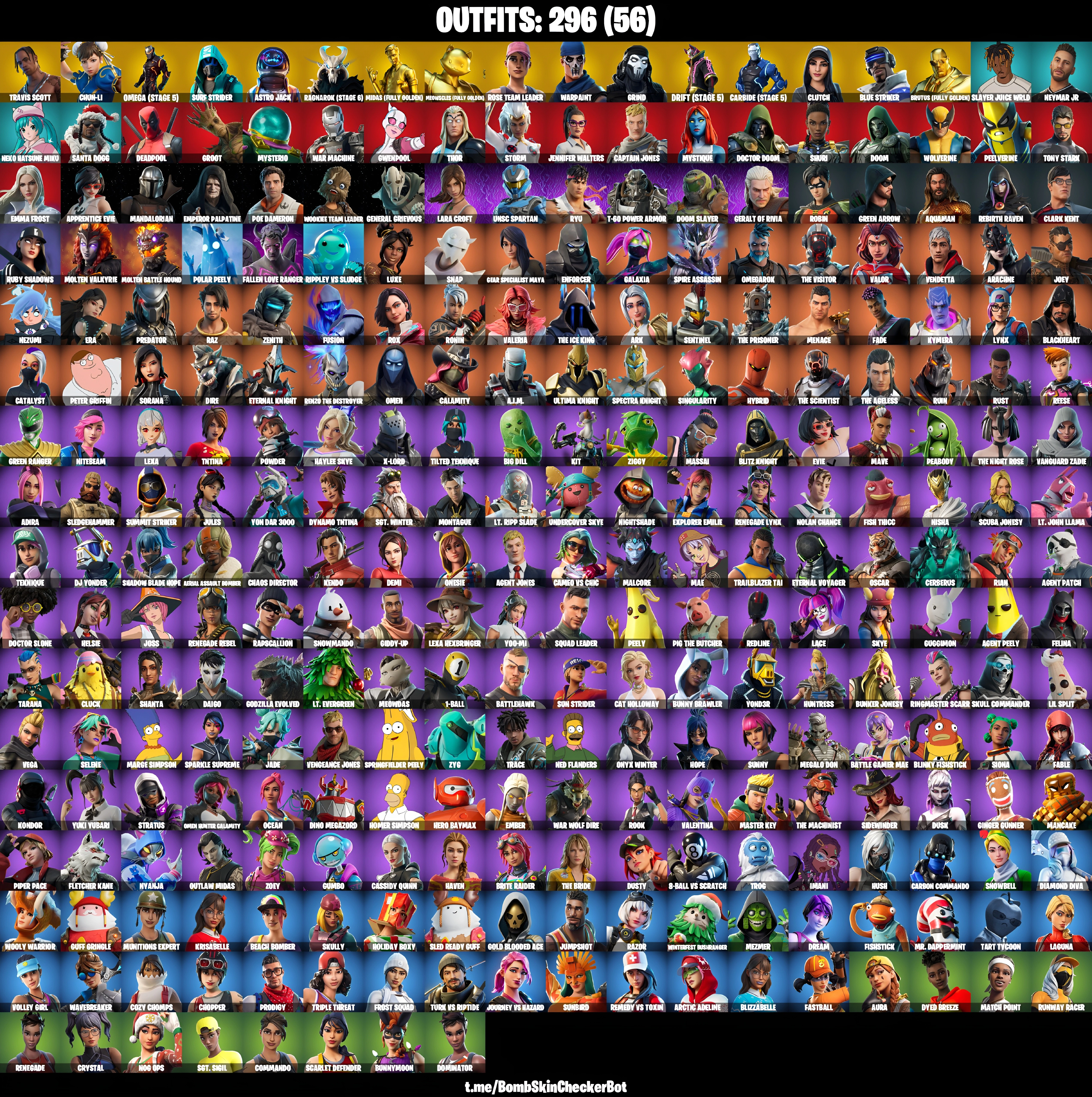 [PC/PSN/XBOX] 298 skins  | Travis Scott | Chun-Li | Omega | Surf Strider | Astro Jack | Ragnarok | Midas | Meowscles | Rose Team Leader | Warpaint | Grind | Drift | Carbide | Clutch | Blue Striker
