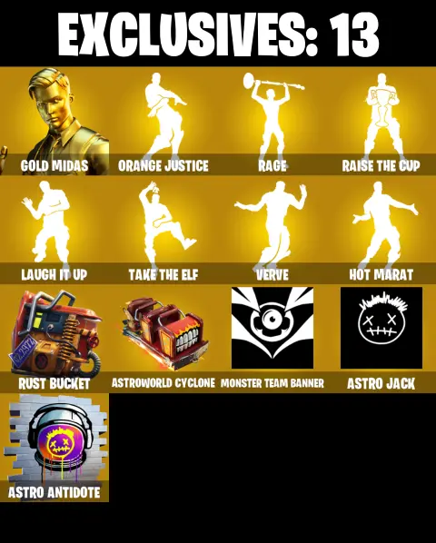 PC/PSN/XBOX ♨️166 skins 👑 Gold Midas 👑 Rust Bucket 👑 Orange Justice 👑 Rage 👑 Raise The Cup 👑 Laugh It Up 👑 Take The Elf 👑 Verve 👑 Hot Marat 👑 #B632 — image 1