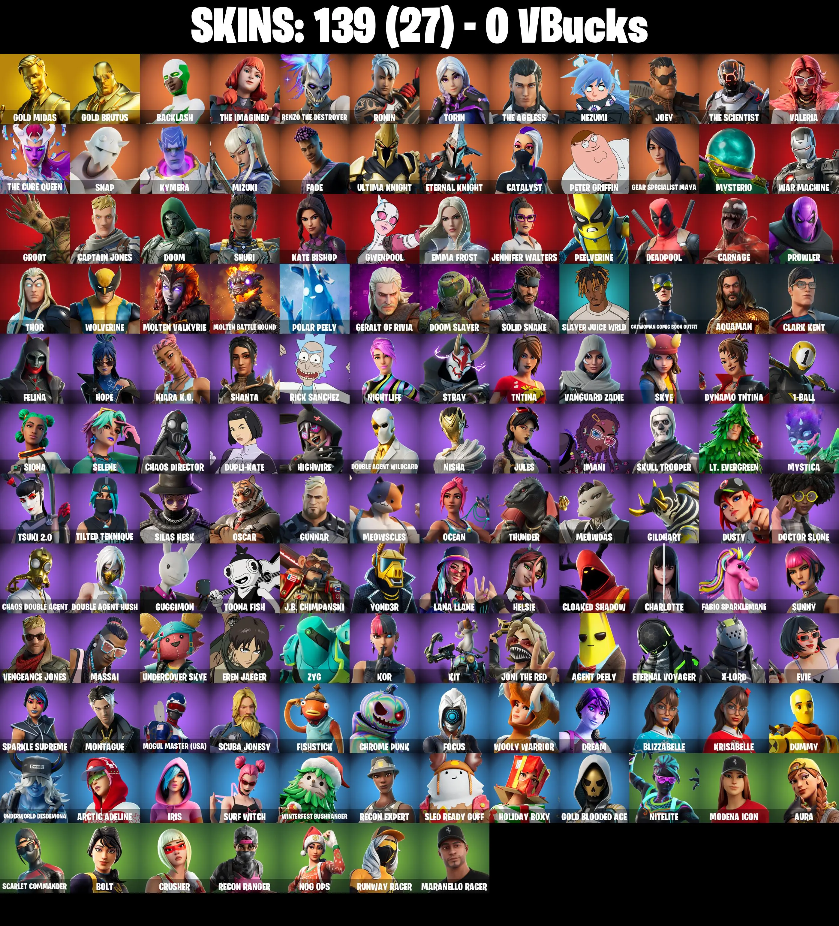 PC/PSN/XBOX ♨️139 skins ✨ Deadpool ✨ Gold Midas ✨ Gold Brutus ✨ Reaper ✨ Ultima Knight ✨ Eternal Knight ✨ Rick Sanchez ✨ Carnage ✨ The Ageless ✨ #B730 — image 2