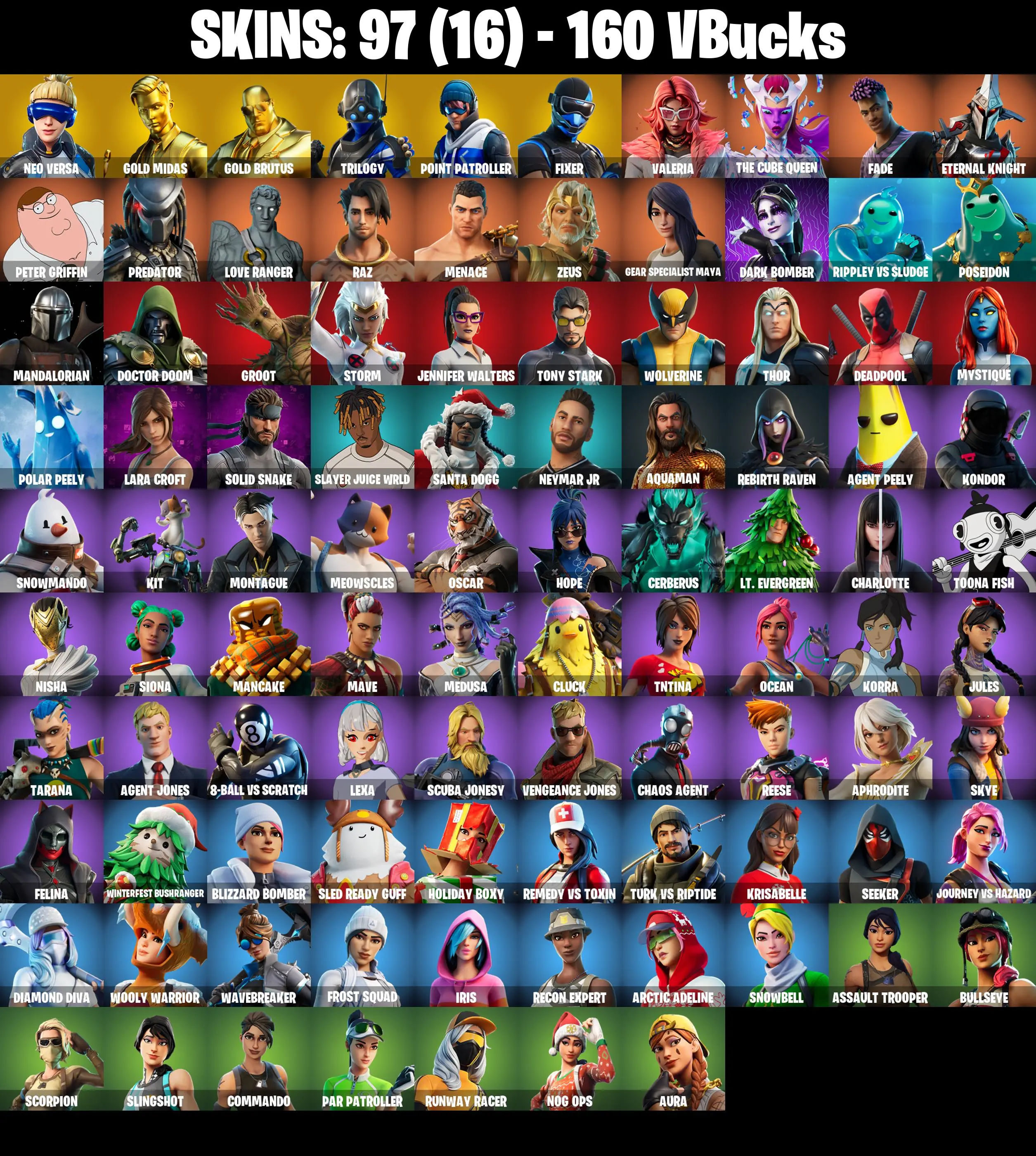 PC/PSN/XBOX ♨️97 skins ✨ Neo Versa ✨ Lara Croft ✨ Deadpool ✨ Gold Midas ✨ Gold Brutus ✨ Candy Axe ✨ Reaper ✨ Head Banger ✨ Rage ✨ Neo Phrenzy ✨ #B956 — image 2