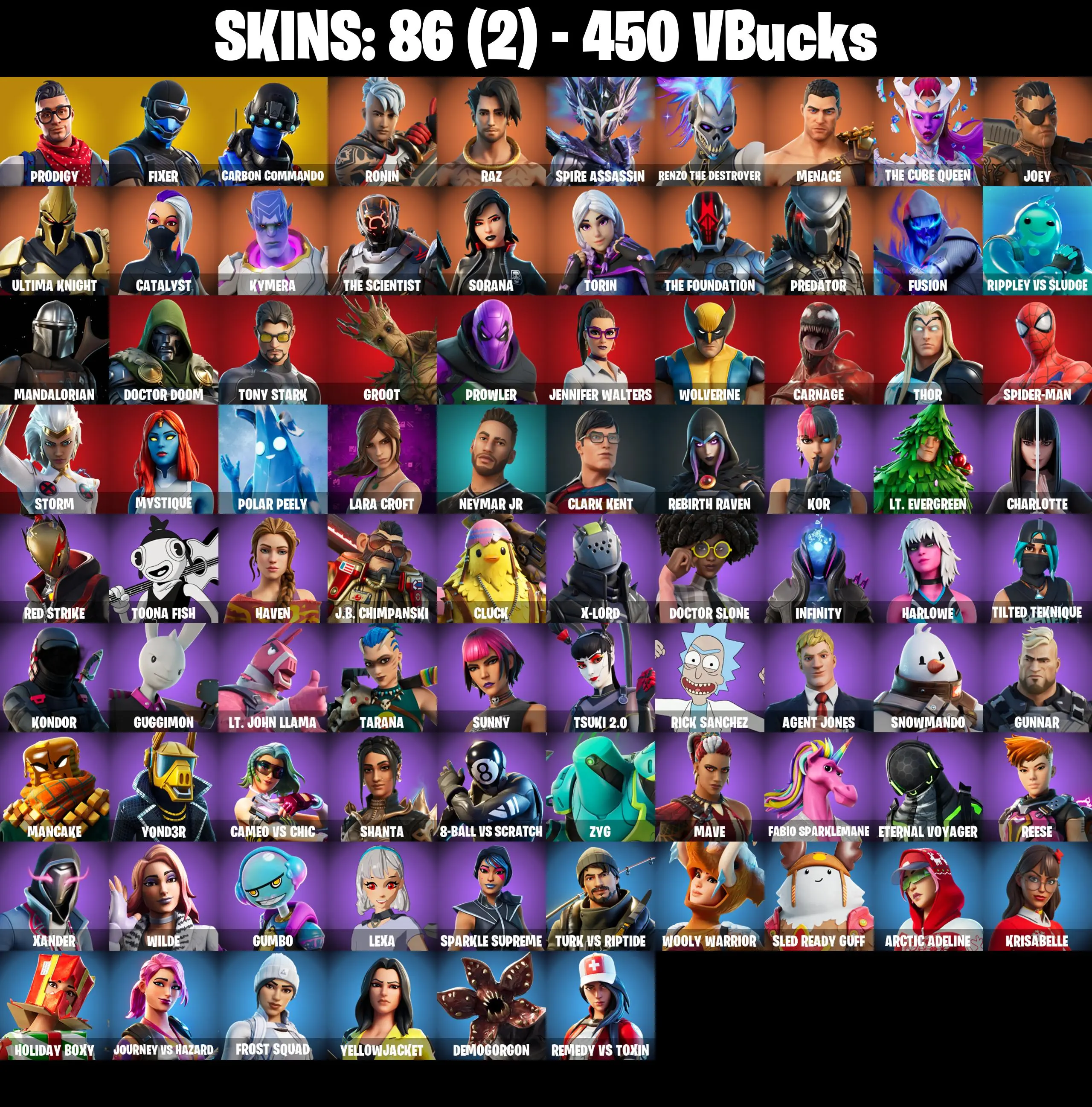 PC/PSN/XBOX ♨️86 skins ✨ Lara Croft ✨ Rage ✨ Ultima Knight ✨ Fusion ✨ Spider-Man ✨ Tony Stark ✨ Menace ✨ Spire Assassin ✨ Rick Sanchez ✨ #B978 — image 2