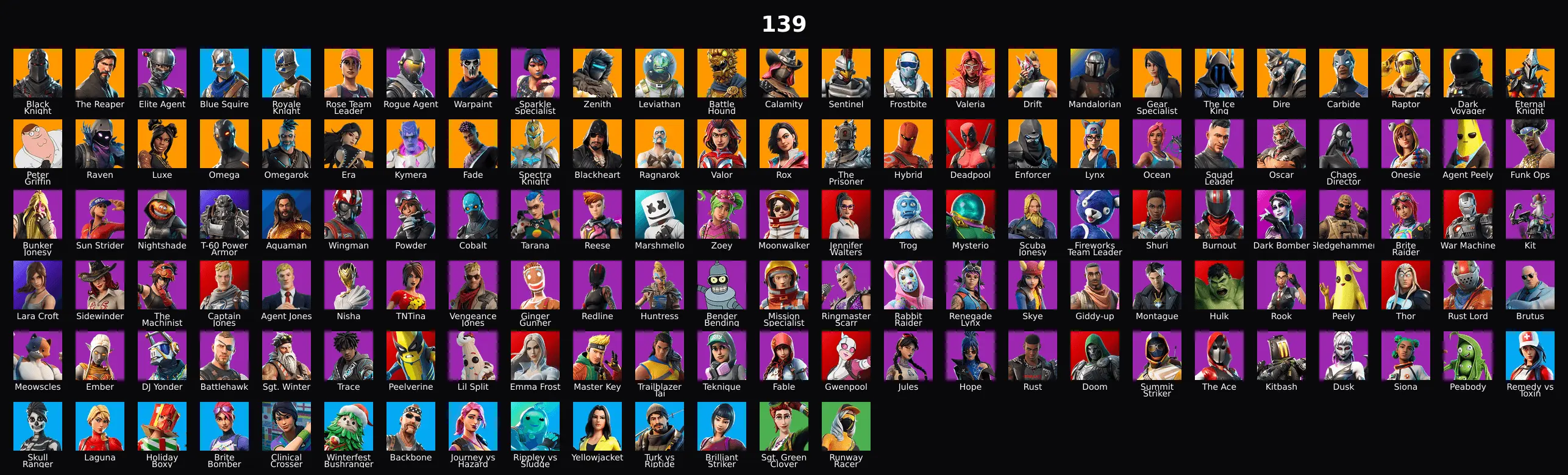 PC,PSN,XBOX 139 SKINS FA ⸱ STW ⸱ BLACK KNIGHT ⸱ REAPER ⸱ PETER GRIFFIN,FUNK OPS,LARA CROFT,BENDER,HULK,DOOM,FABLE ⸱ TAKE THE L,FLOSS RK2134 — image 1