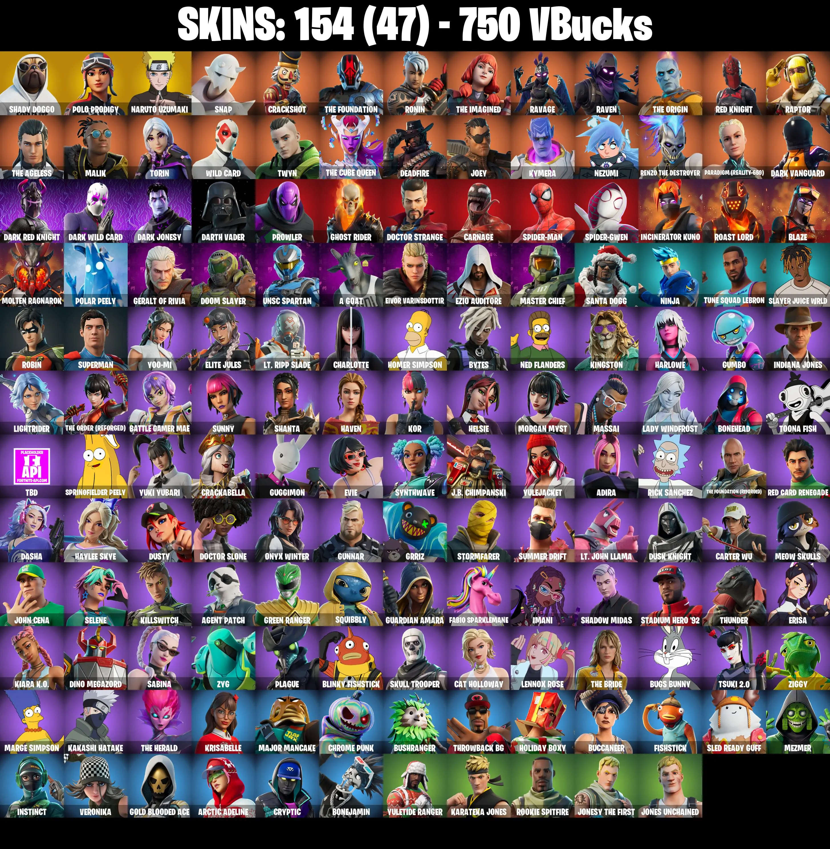 (PC/PSN/XBOX) 154 SKINS / Master Chief π° Shady Doggo π° Polo Prodigy π° Naruto Uzumaki π° Snap π° Crackshot π° The Foundation π° 750 V-Buck PARENTAL CONTROL β image 2