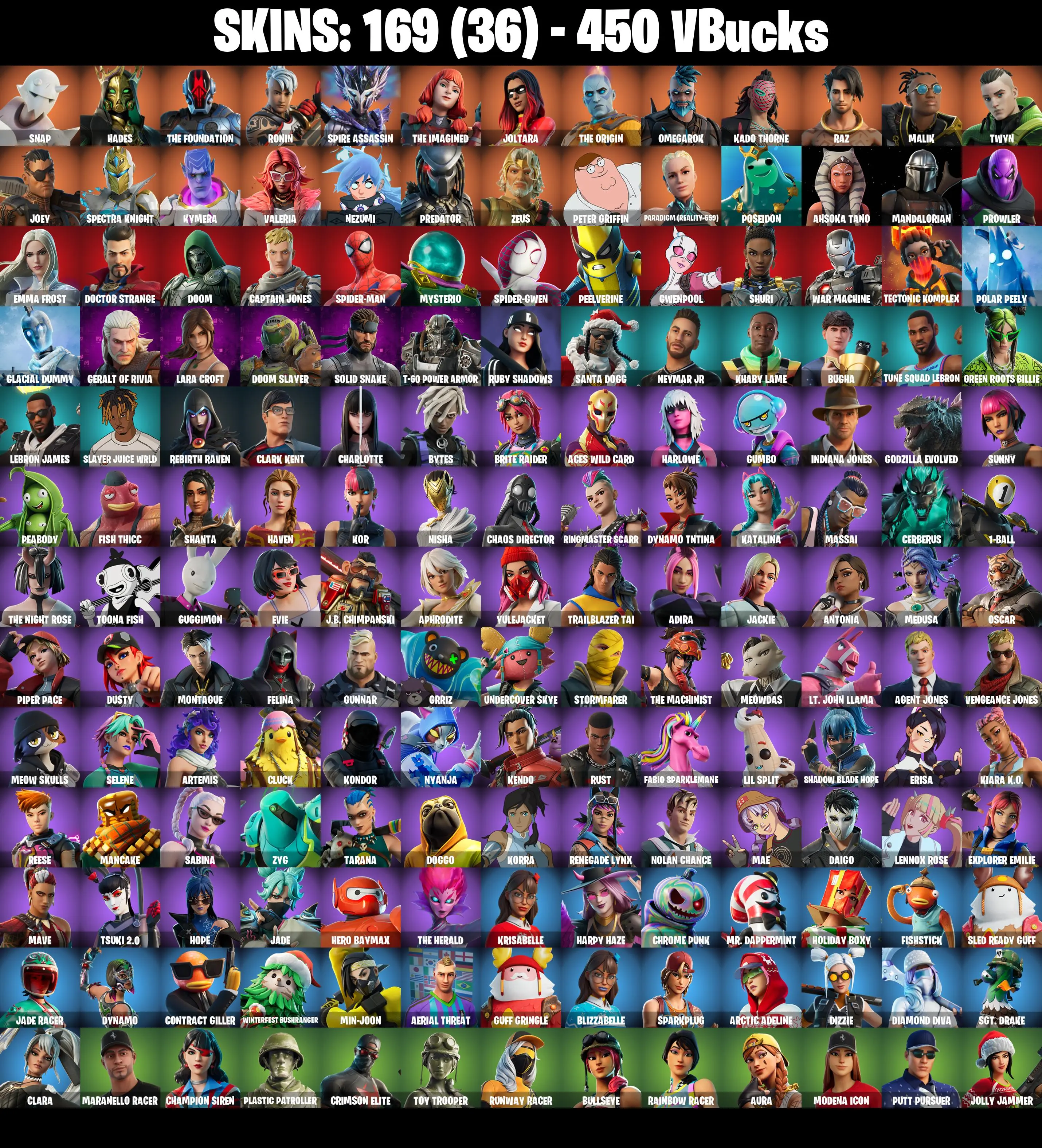 (PC/PSN/XBOX) 169 SKINS / Snap π° Hades π° The Foundation π° Ronin π° Spire Assassin π° The Imagined π° Joltara π° The Origin π° 450 V-Buck PARENTAL CONTROL β image 2