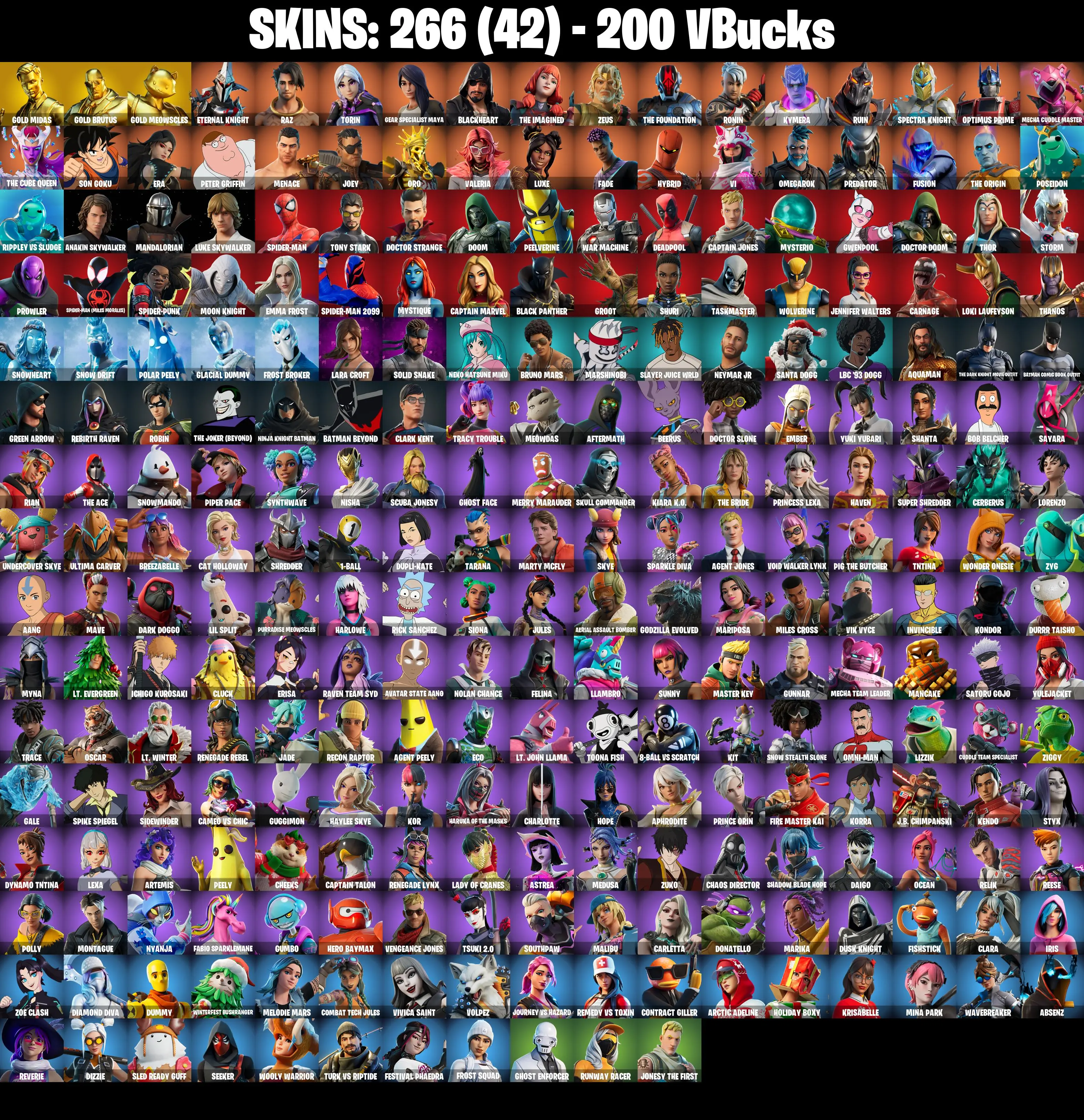 (PC/PSN/XBOX) 266 SKINS π Gold Midas π Gold Brutus π Gold Meowscles π Eternal Knight π Raz π Torin π Gear Specialist Maya π 200 V-Buck PARENTAL CONTROL β image 2