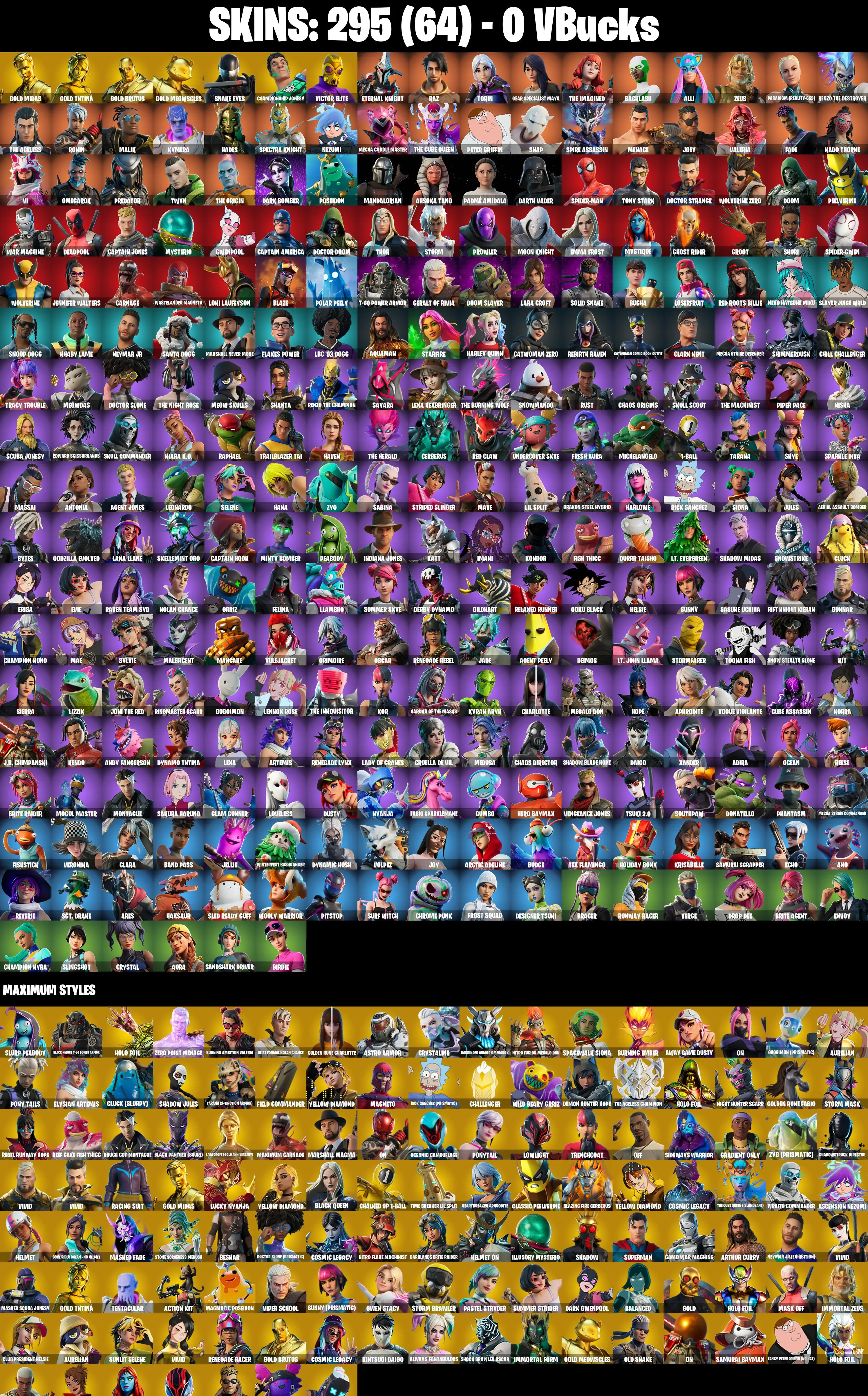 (PC/PSN/XBOX) 295 SKINS π Gold Midas π Gold TNTina π Gold Brutus π Gold Meowscles π Snake Eyes π Championship Jonesy π 0 V-Buck PARENTAL CONTROL β image 2