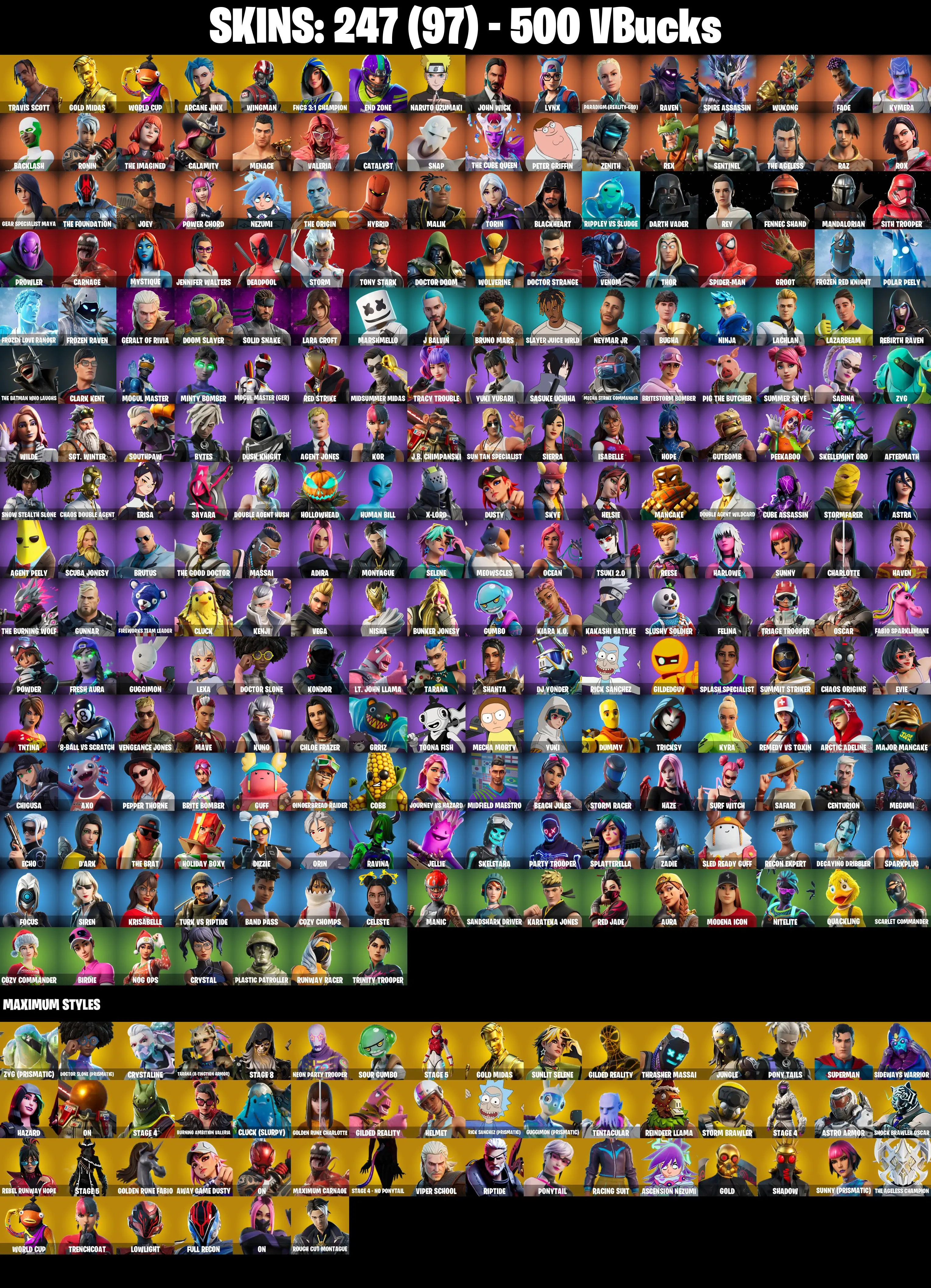 (PC/PSN/XBOX) 247 SKINS π Travis Scott π Gold Midas π WORLD CUP π Arcane Jinx π Wingman π FNCS 3:1 Champion π End Zone π 500 V-Buck PARENTAL CONTROL β image 2