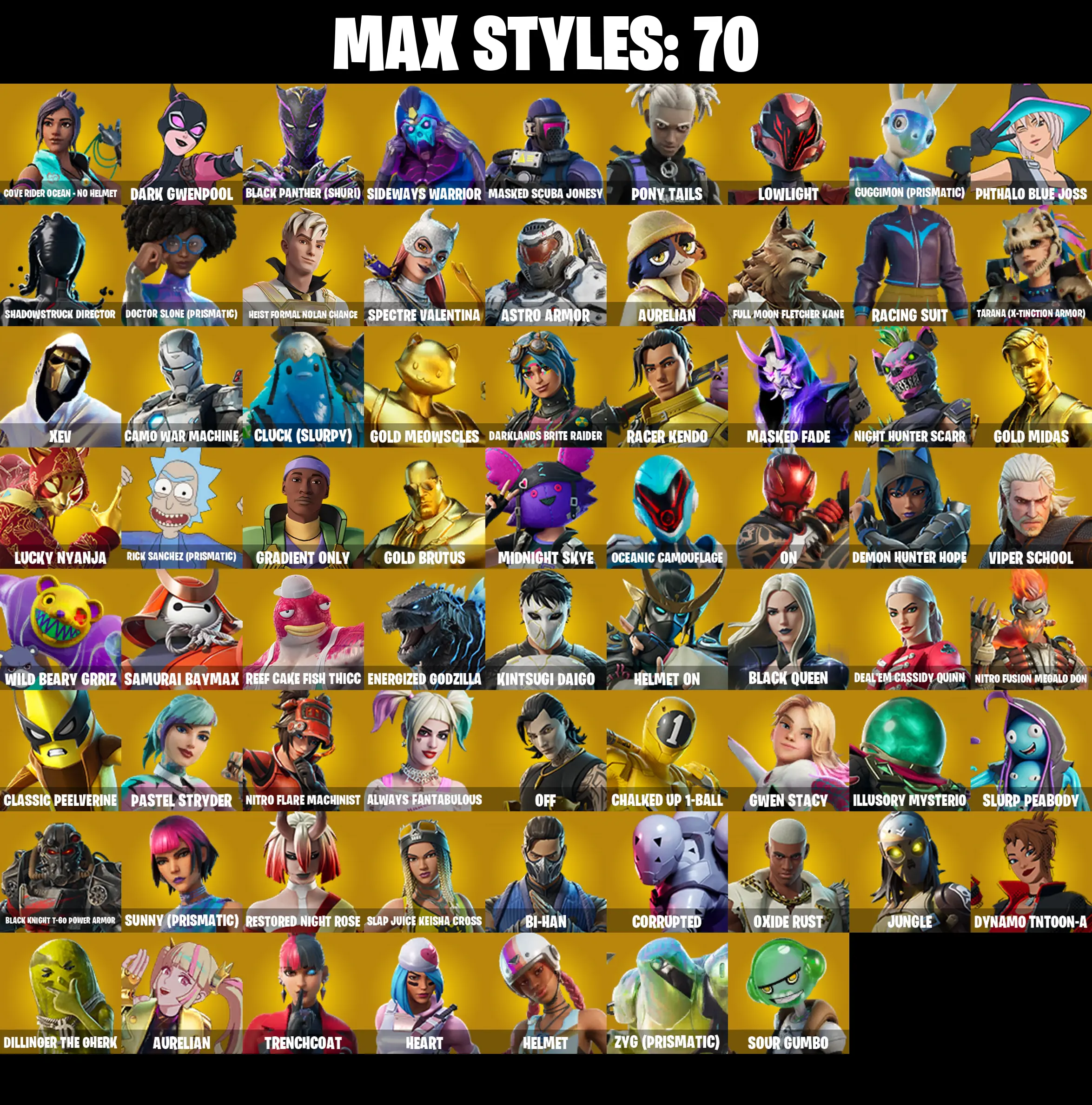 (PC/PSN/XBOX) 255 SKINS / Gold Meowscles π° Gold Midas π° Gold Brutus π° Major Glory π° Ronin π° Vi π° Eternal Knight π° Menace π° Hime π° 0 V-Buck PARENTAL CONTROL β image 3