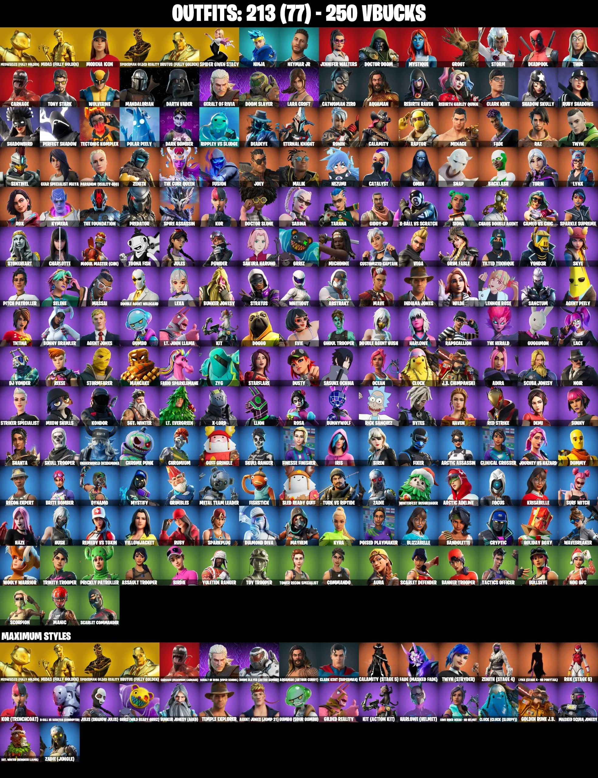 [PC/PSN/XBOX/NINTENDO] 213 SKINS | RAGE , SPIDERMAN (GILDED REALITY) , SPIDERGWEN (STACY) , MIDAS (FULLY GOLDEN) , CANDY AXE , GHOUL TROOPER , SKULL TROOPER |  | MAIL CHANGEABLE