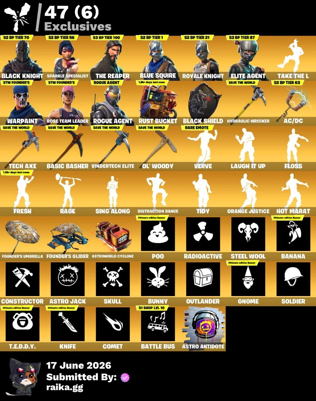 🔥 BLACK KNIGHT 🔥 113 SKINS 🔥 THE REAPER  🔥 TAKE THE L 🔥 OG STW 🔥 LAUGH IT UP