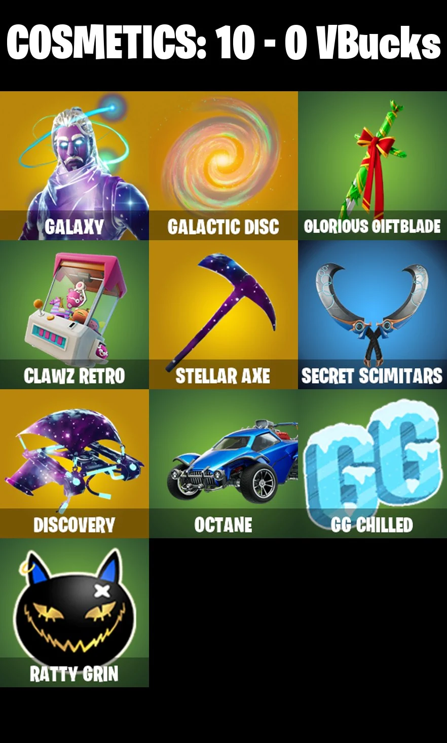 ⚡️PC/PSN/XBOX⚡️1 Skin 💎 Galaxy 💎 Galactic Disc 💎 Discovery 💎 Clawz Retro 💎 Glorious Giftblade 💎 Secret Scimitars 💎 Stellar Axe 💎 Exclusive 💎 10 Cosmetics — image 2
