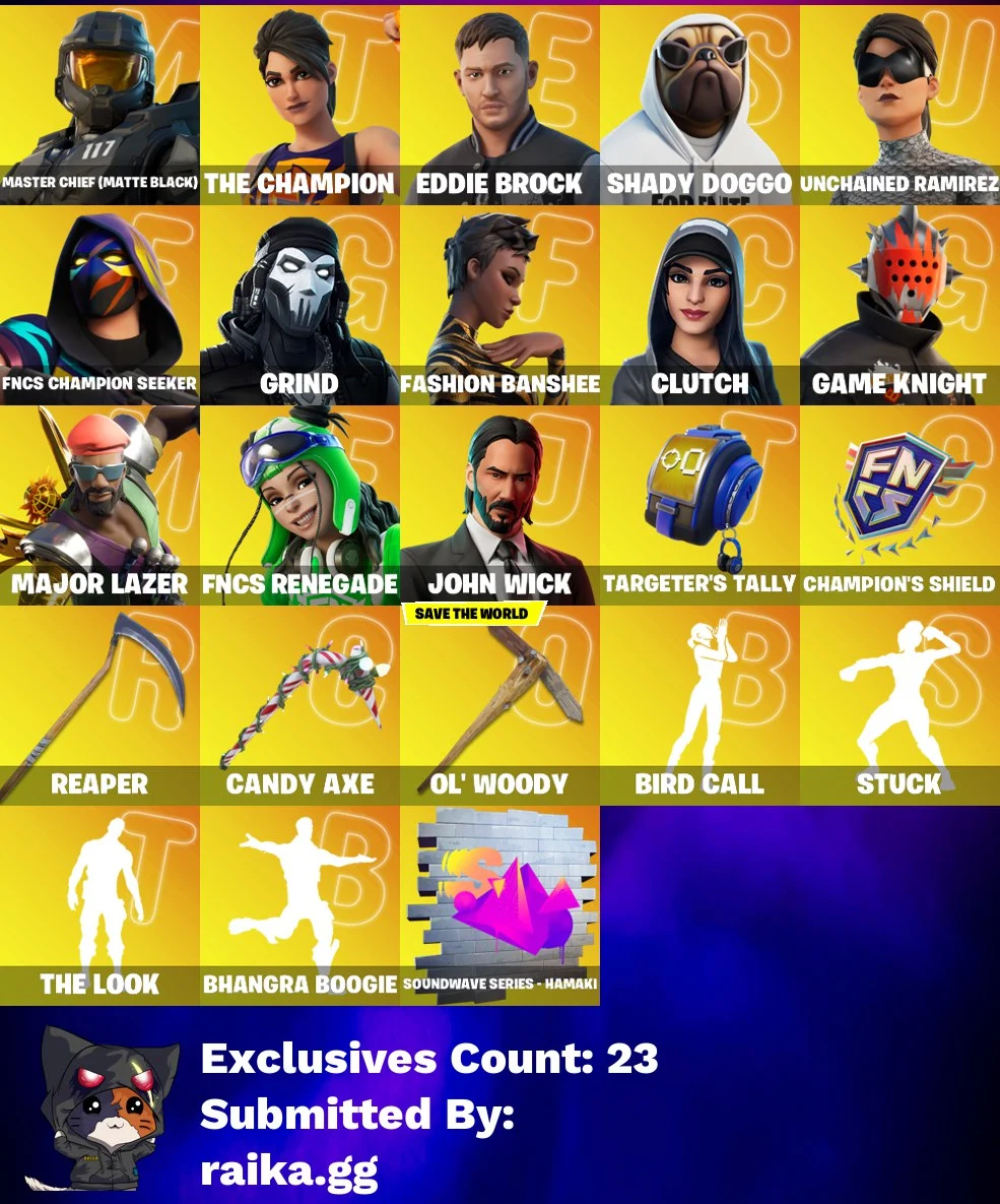 [PC/PSN/XBOX] 🎮 646 SKINS 🦾 MASTER CHIEF (MATTE BLACK) 🏆 THE CHAMPION 🕷️ EDDIE BROCK 🐶 SHADY DOGGO 🔓 UNCHAINED RAMIREZ 🟣 FNCS CHAMPION SEEKER 🛹 GRIND 💸