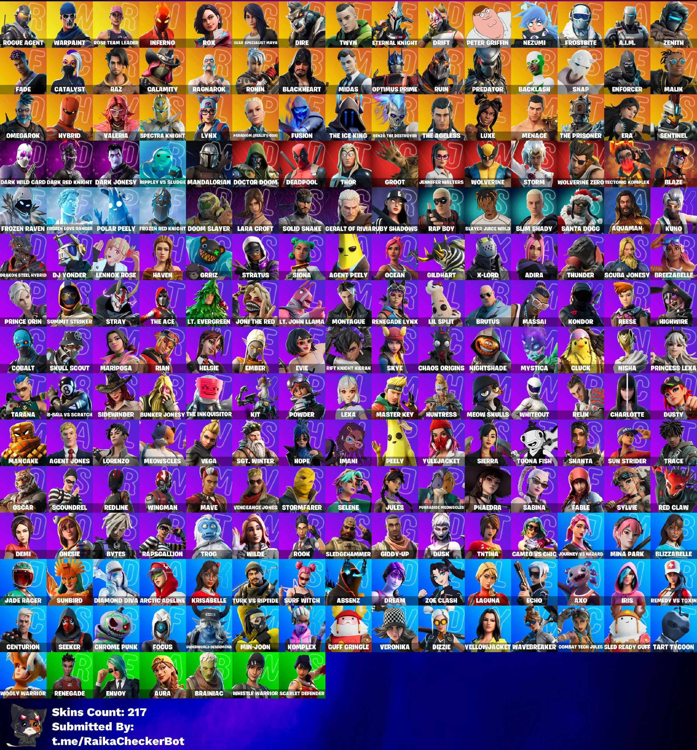 💻 [ PC / PSN / XBOX ]🎮 217 Skins 🗝️ OG STW 🍗 Peter Griffin 🕵️ Rogue Agent 🔥 Inferno 🌟 Rox 🎯 Gear Specialist Maya 🐺 Dire 🌀 Twyn ⚔️ Eternal Knight 🐉 Drift 👁️ Nezumi 💰   AC66AC