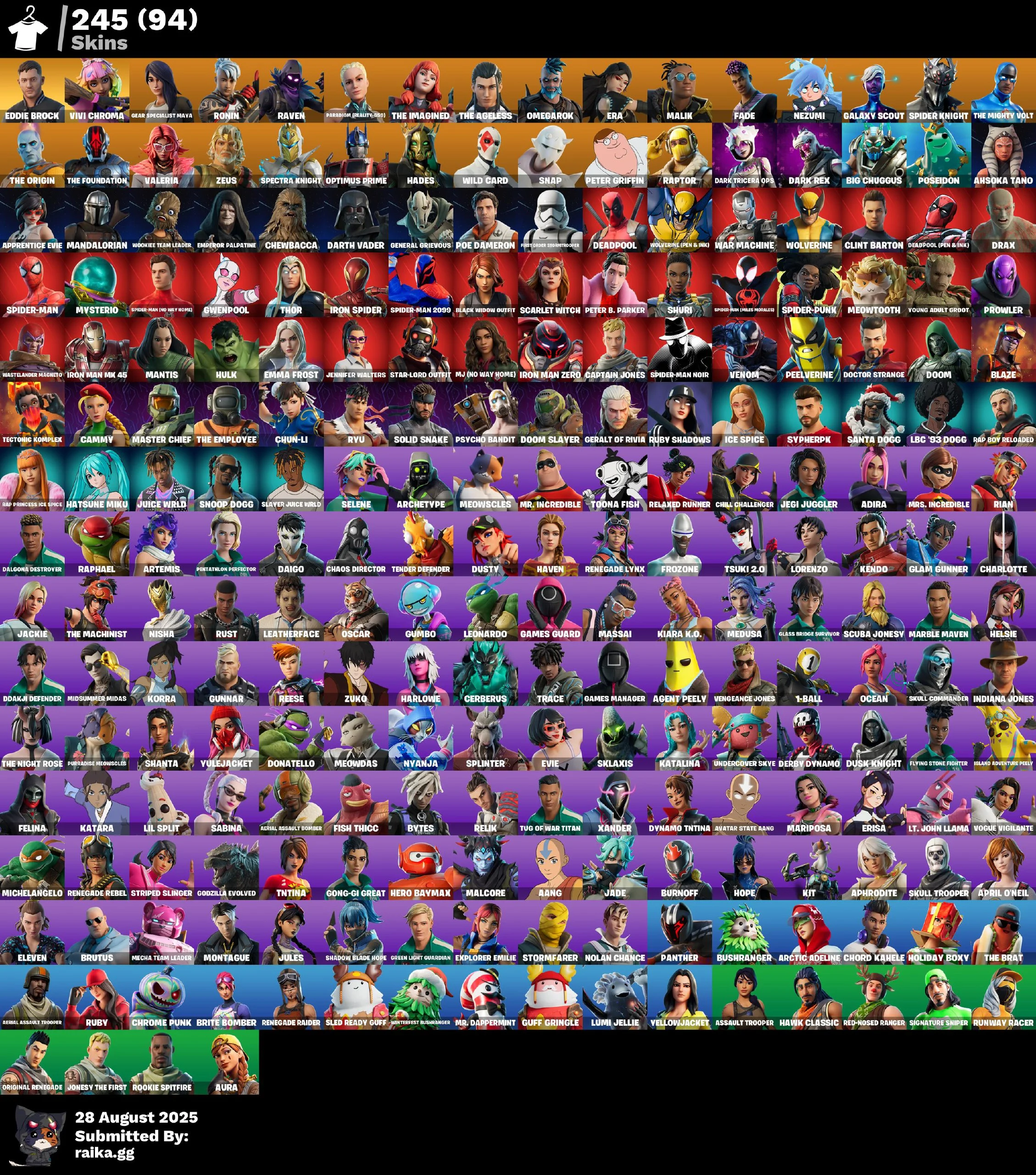 [PC | PSN | XBOX] 245 skins | 4450 VB | Psycho Bandit | Renegade Raider | Aerial Assault Trooper | Master Chief | Eddie Brock | Vivi Chroma | Gear Specialist Maya | Ronin | Raven