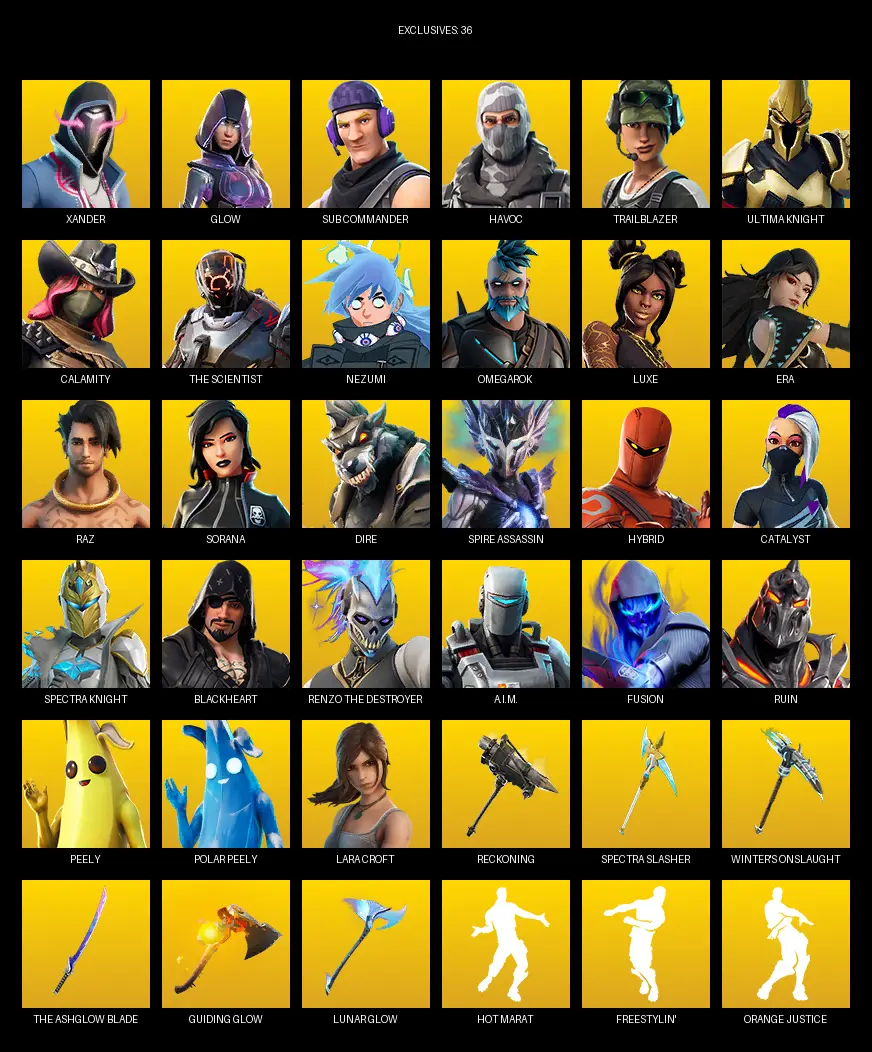 [PC] | 124 skins | 2200 V-bucks | Lara Croft | Xander | Glow | Sub Commander | Havoc | Trailblazer | Ultima Knight | Calamity | #XPY7384