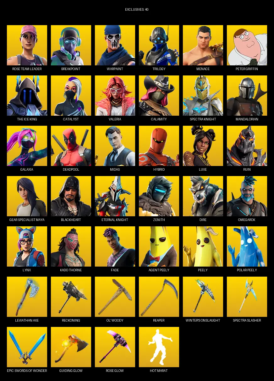 [PC/XBOX] | 121 skins | Leviathan Axe | OG STW | Rose Team Leader | Breakpoint | Warpaint | Trilogy | Menace | Peter Griffin | The Ice King | #IWE9118