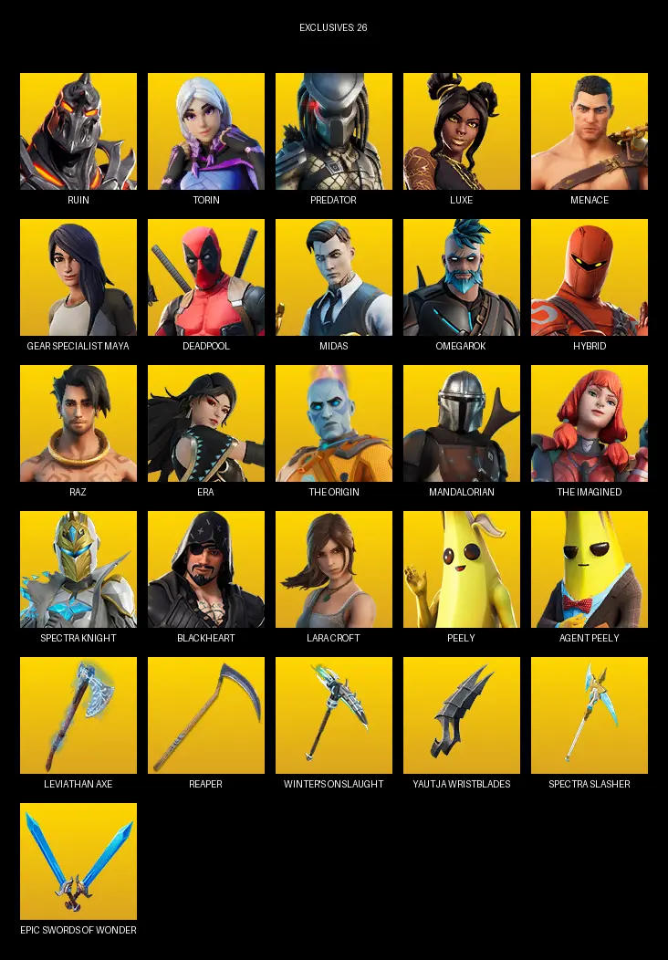 [PC/PSN/XBOX] | 95 skins | Leviathan Axe | Lara Croft | Ruin | Torin | Predator | Luxe | Menace | Gear Specialist Maya | Deadpool | Midas | #QFK5704