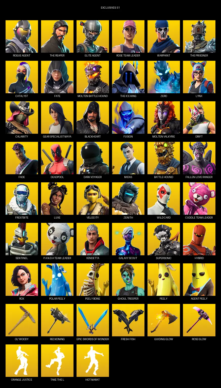 [PC/PSN/XBOX] | 125 skins | Take The L | OG STW | The Reaper | Elite Agent | Rogue Agent | Rose Team Leader | Warpaint | The Prisoner | #ERN7498