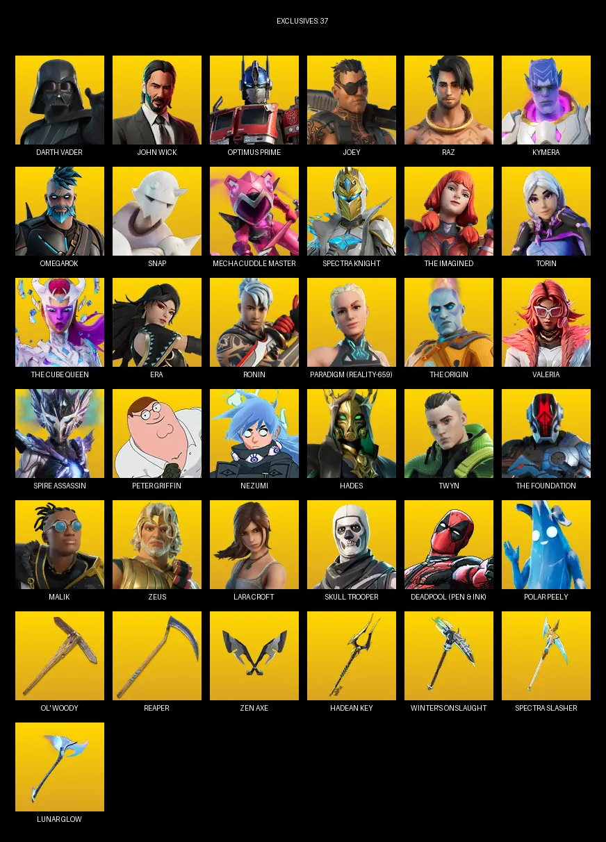 [PC/PSN] | 143 skins | Lara Croft | Darth Vader | John Wick | Optimus Prime | Joey | Raz | Kymera | Omegarok | Snap | Mecha Cuddle Master | #FOC9486