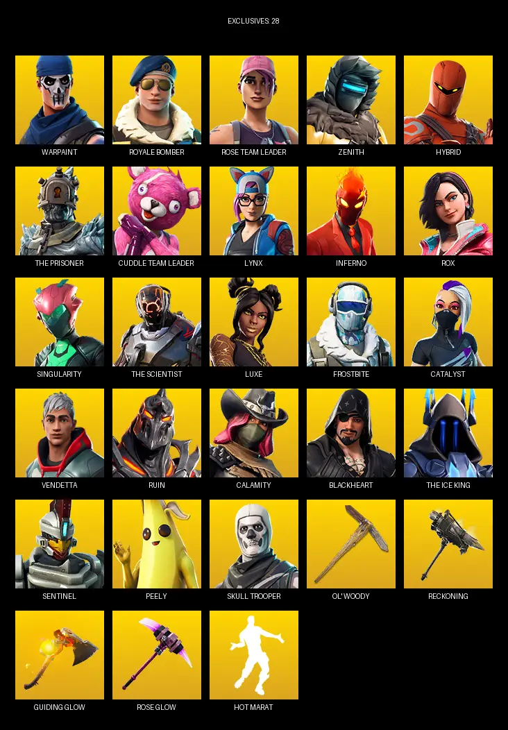 [PC/PSN/XBOX] | 55 skins | OG STW | Warpaint | Royale Bomber | Rose Team Leader | Zenith | Hybrid | The Prisoner | Cuddle Team Leader | #POS7453