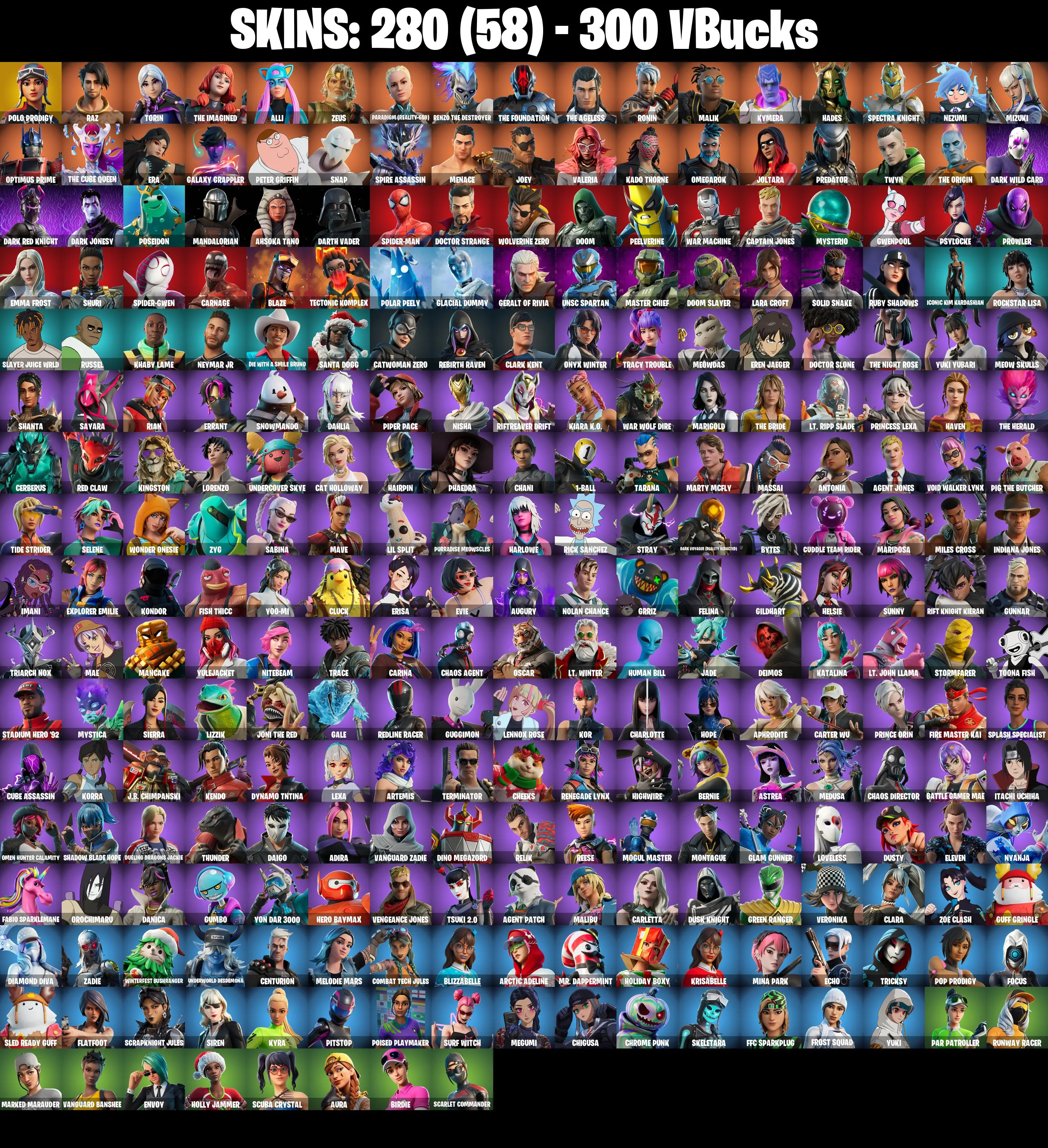 (PC/PSN/XBOX) 280 SKINS π Master Chief π Polo Prodigy π Raz π Torin π The Imagined π Alli π Zeus π Paradigm (Reality-659) π Renzo the Destroyer π 300 V-Buck PARENTAL CONTROL β image 2