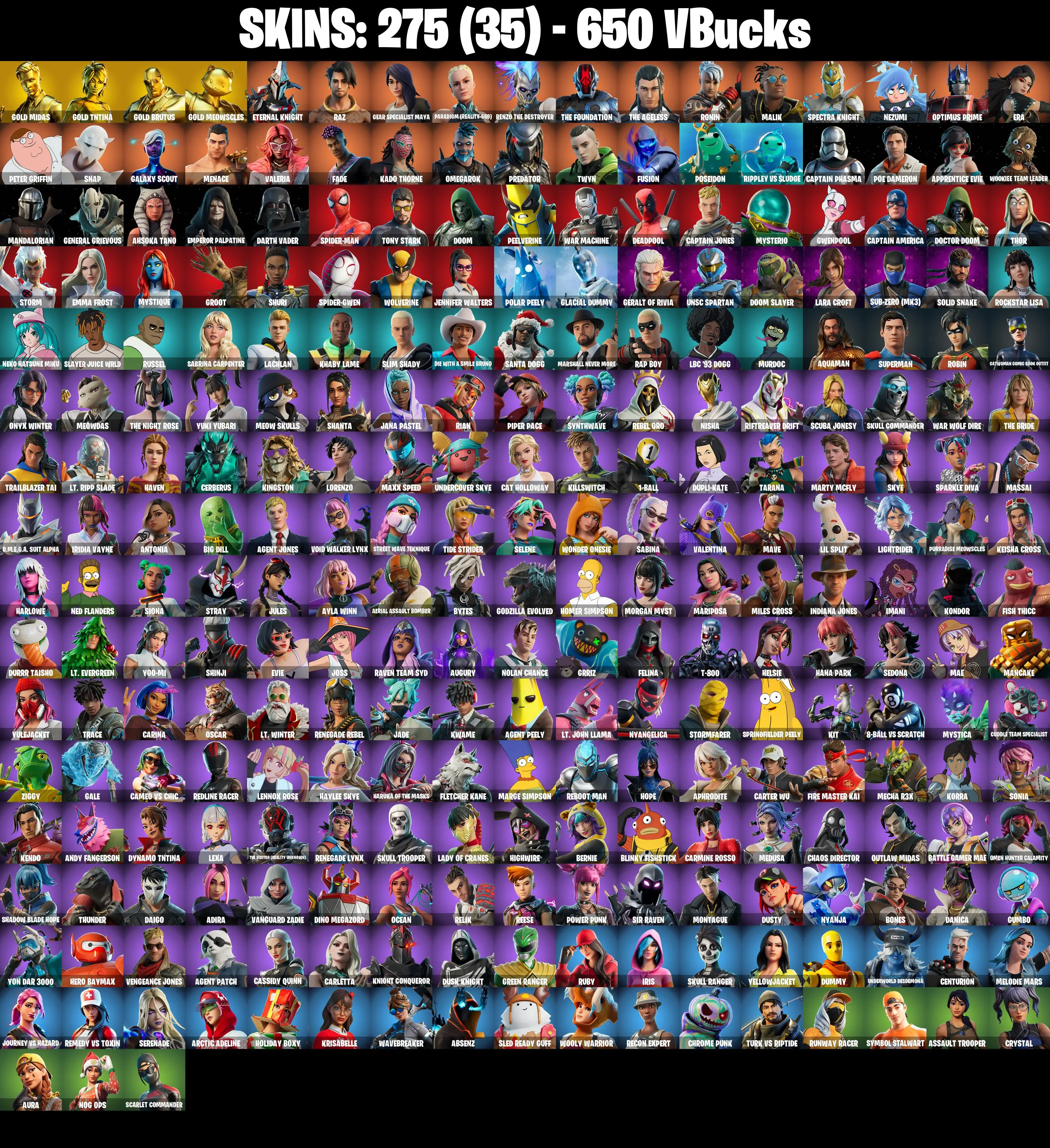 (PC/PSN/XBOX) 275 SKINS π Gold Midas π Gold TNTina π Gold Brutus π Gold Meowscles π Eternal Knight π Raz π Gear Specialist Maya π 650 V-Buck PARENTAL CONTROL β image 2