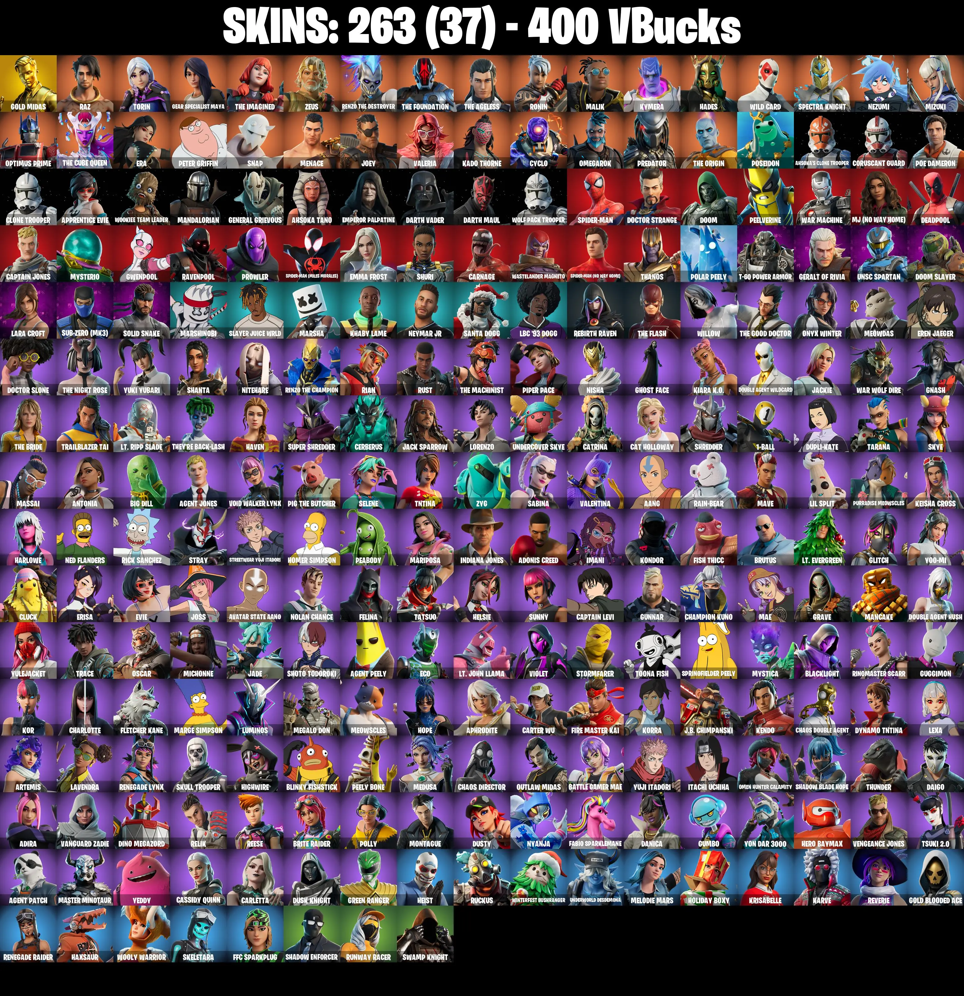 (PC/PSN/XBOX) 263 SKINS π Renegade Raider π Gold Midas π Raz π Torin π Gear Specialist Maya π The Imagined π Zeus π 400 V-Buck PARENTAL CONTROL β image 2