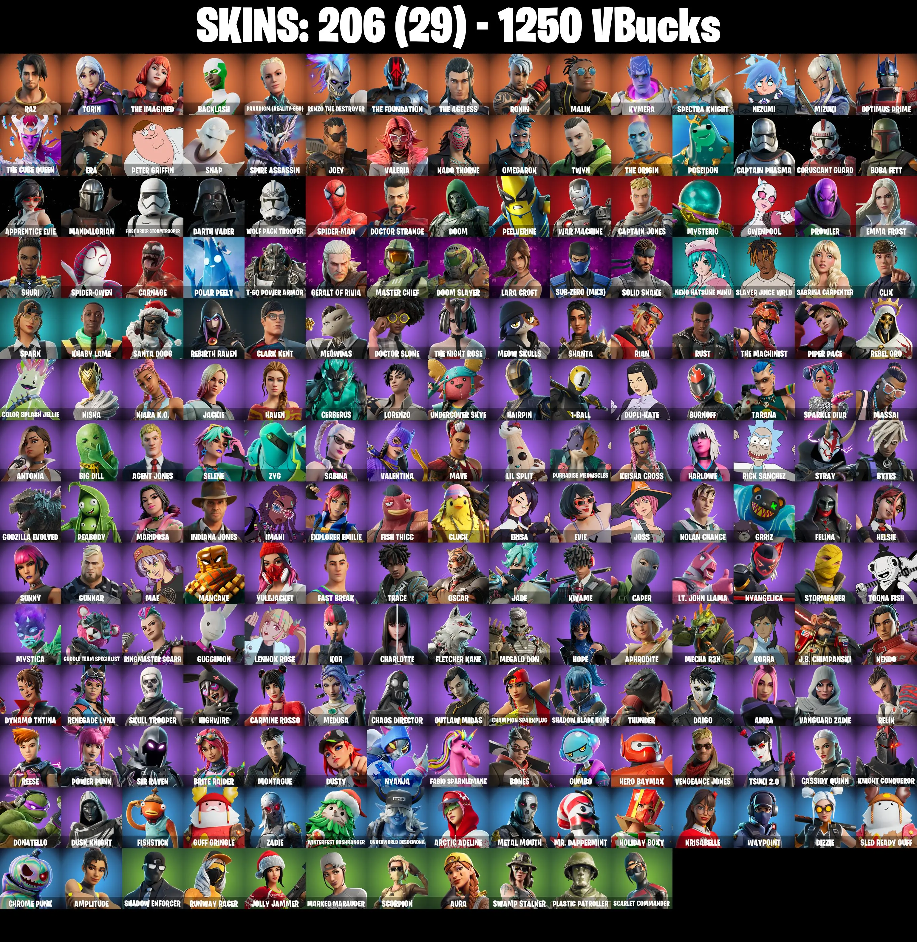 (PC/PSN/XBOX) 206 SKINS π Master Chief π Raz π Torin π The Imagined π Backlash π Paradigm (Reality-659) π Renzo the Destroyer π 1250 V-Buck PARENTAL CONTROL β image 2