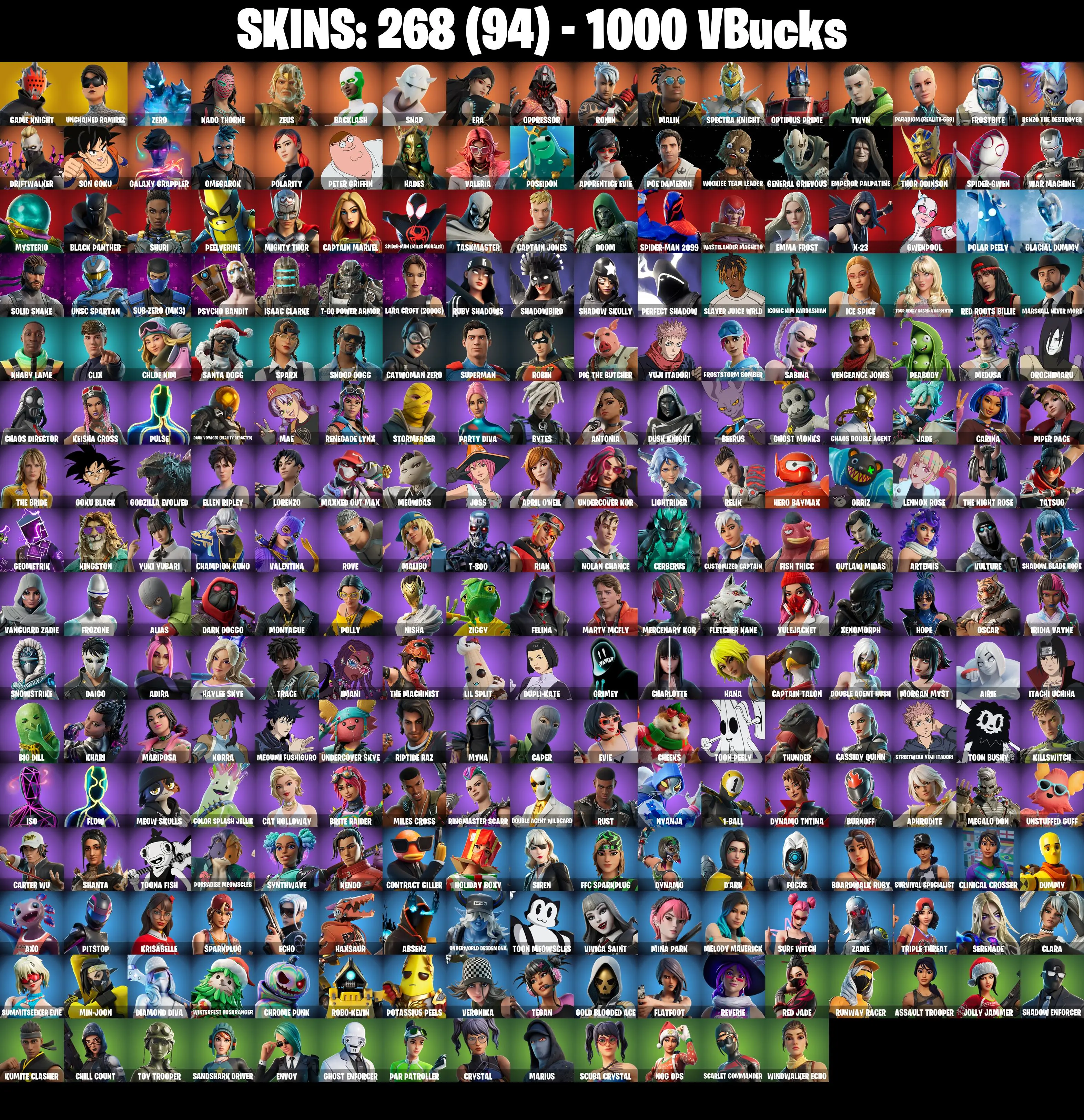 (PC/PSN/XBOX) 268 SKINS π« Game Knight β‘οΈ Unchained Ramirez π Zero β‘οΈ Kado Thorne π Zeus β‘οΈ Backlash π Snap β‘οΈ Era π Oppressor | 1000 V-Buck | PARENTAL CONTROLS β image 2