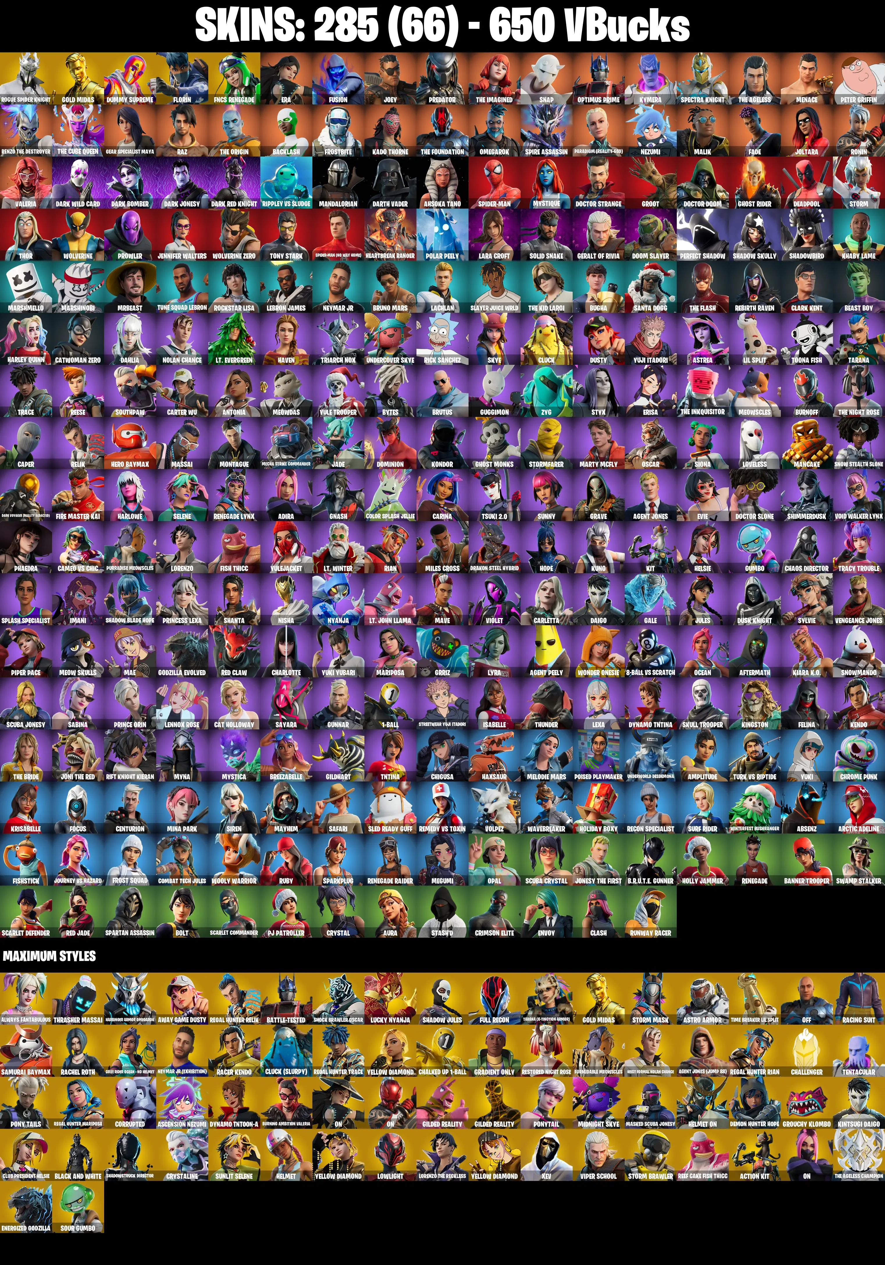 (PC/PSN/XBOX) 285 SKINS π« Rogue Spider Knight β‘οΈ Renegade Raider π Gold Midas β‘οΈ Dummy Supreme π Florin β‘οΈ FNCS Renegade π Era | 650 V-Buck | PARENTAL CONTROLS β image 2