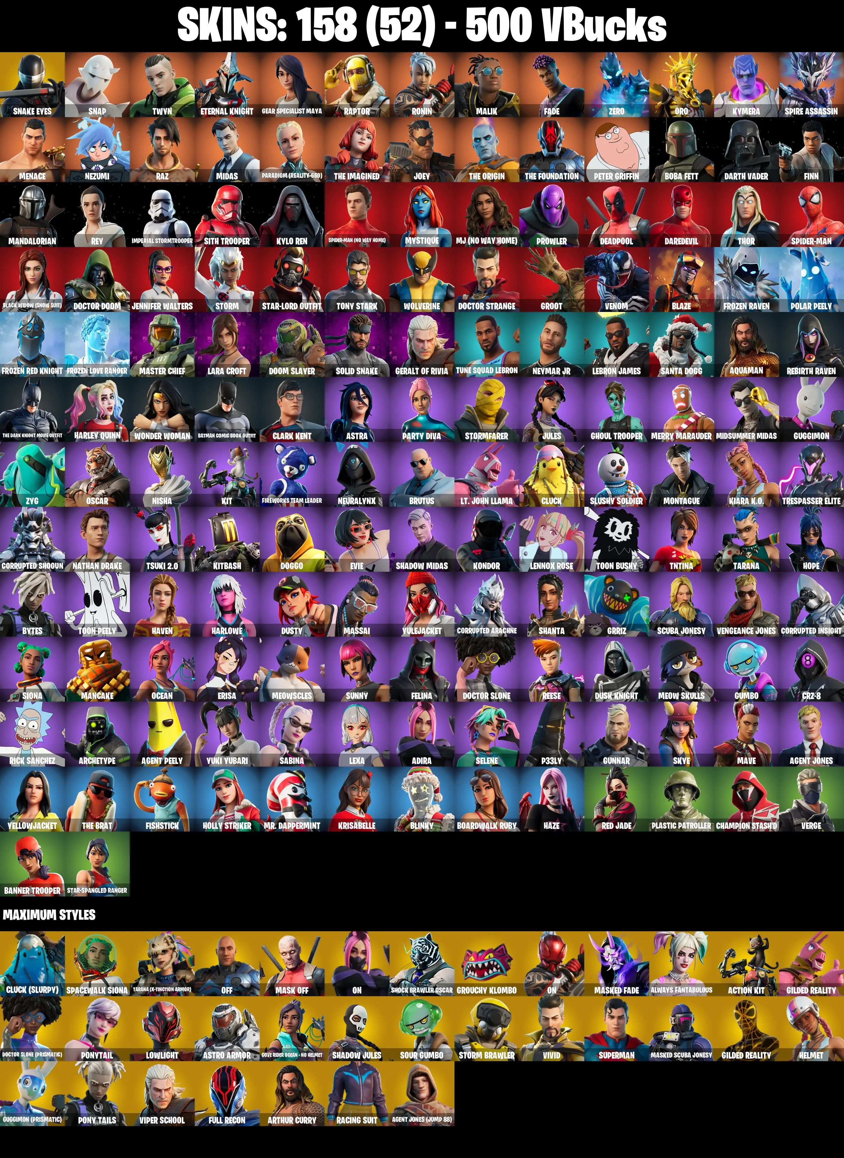 (PC/PSN/XBOX) 158 SKINS π« Master Chief β‘οΈ Snake Eyes π Snap β‘οΈ Twyn π Eternal Knight β‘οΈ Gear Specialist Maya π Raptor β‘οΈ Ronin | 500 V-Buck | PARENTAL CONTROLS β image 2
