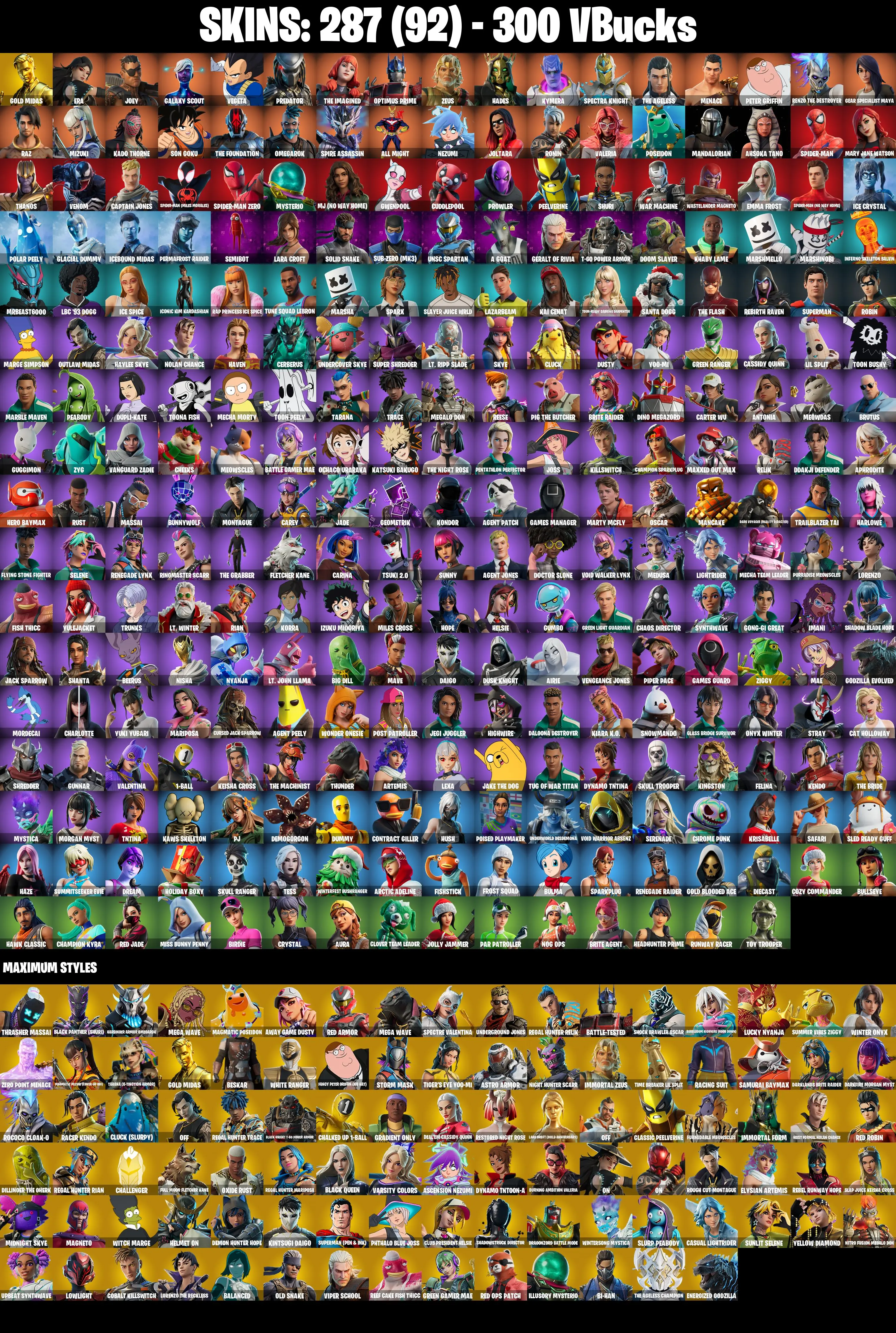 (PC/PSN/XBOX) 287 SKINS π« Renegade Raider β‘οΈ Gold Midas π Era β‘οΈ Joey π Galaxy Scout β‘οΈ Vegeta π Predator β‘οΈ The Imagined | 300 V-Buck | PARENTAL CONTROLS β image 2